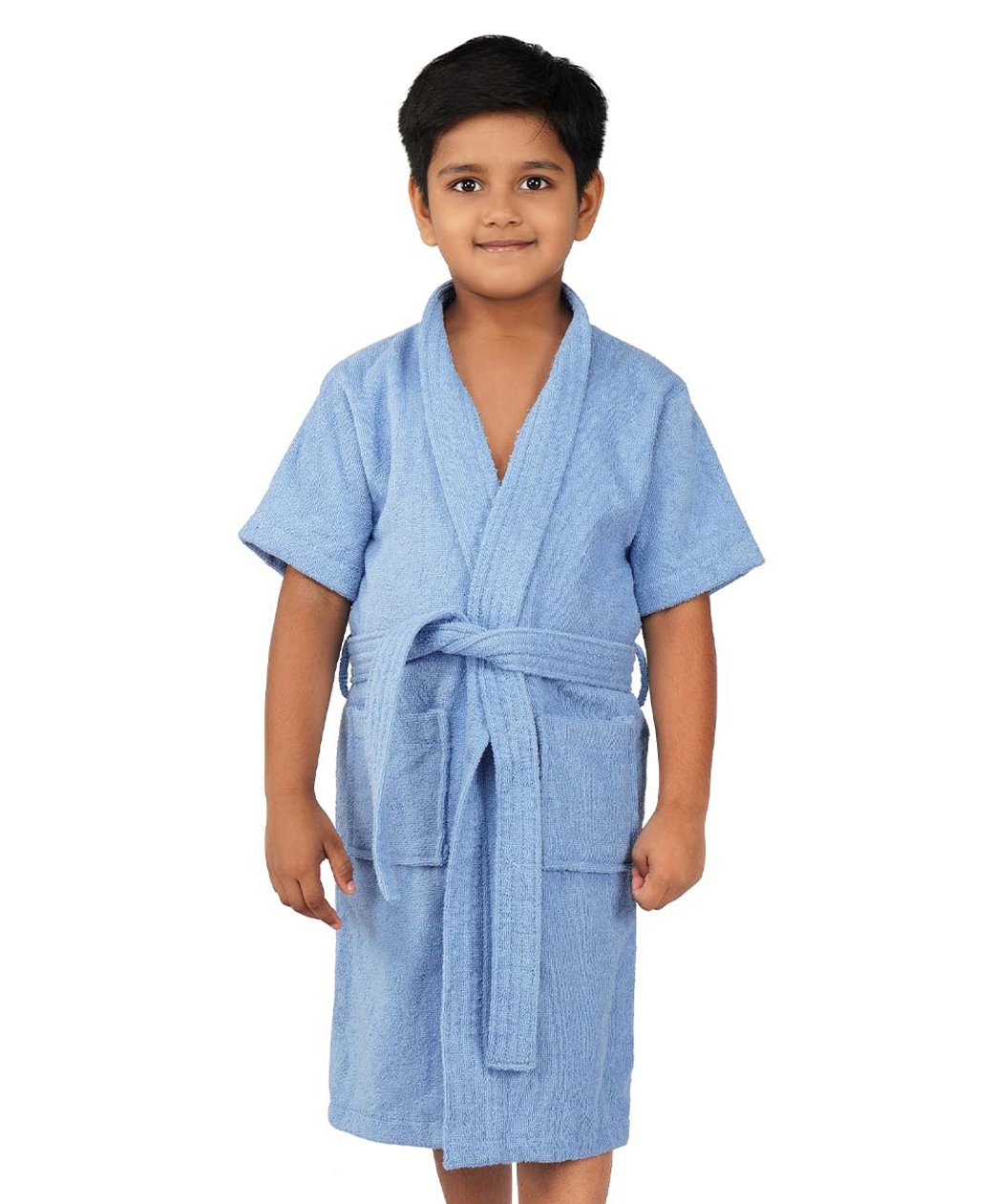 Rangoli Mini Noble Cotton Full Sleeves Solid Ultra Soft Bathrobe With Attached Adjustable Belt - Blue-picture-17