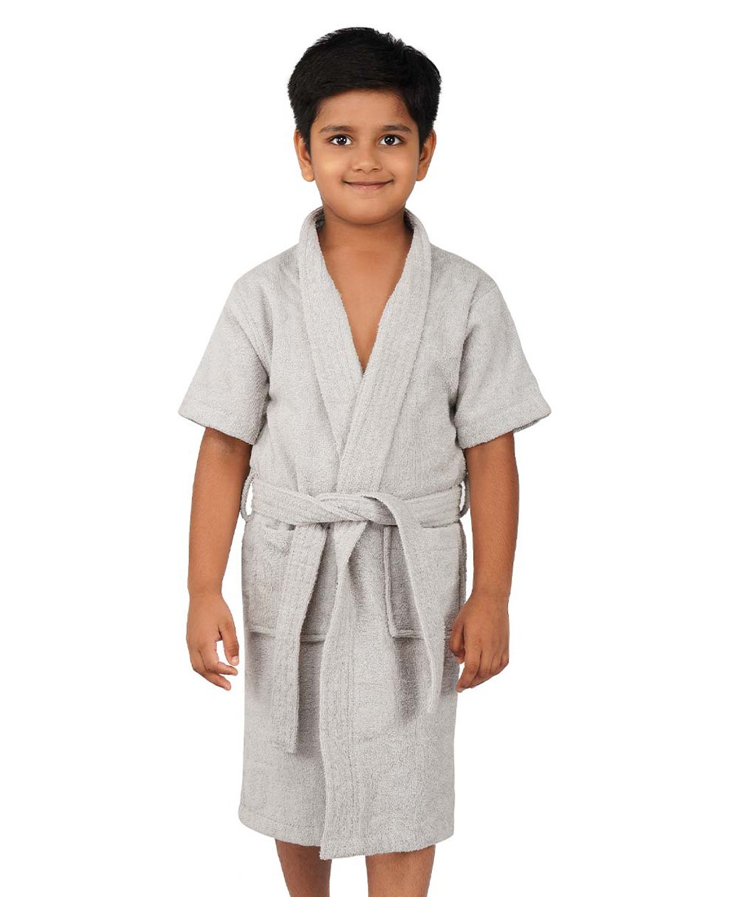 Rangoli Mini Noble Cotton Full Sleeves Solid Ultra Soft Bathrobe With Attached Adjustable Belt - Grey-picture-11