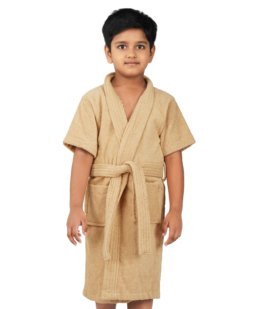 Rangoli Mini Noble Cotton Full Sleeves Solid Ultra Soft Bathrobe With Attached Adjustable Belt - Beige-picture-17