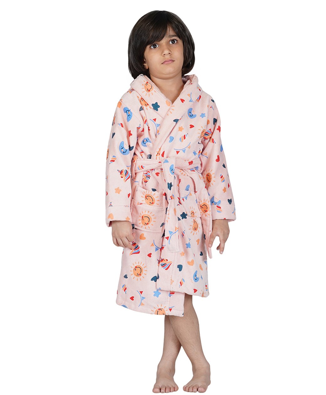 Rangoli Cotton Full Sleeves Unicorn & Hearts Printed Ultra Soft Bathrobe With Attached Belt - Peach-picture-22