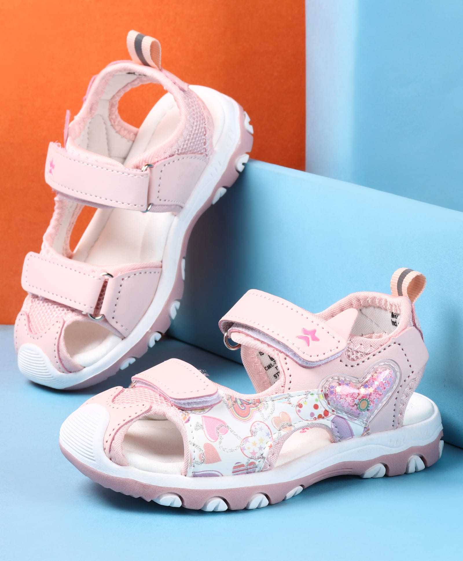 Cute Walk by Babyhug Velcro Closure Sandals with Hearts Glitter Print - Pink-picture-12