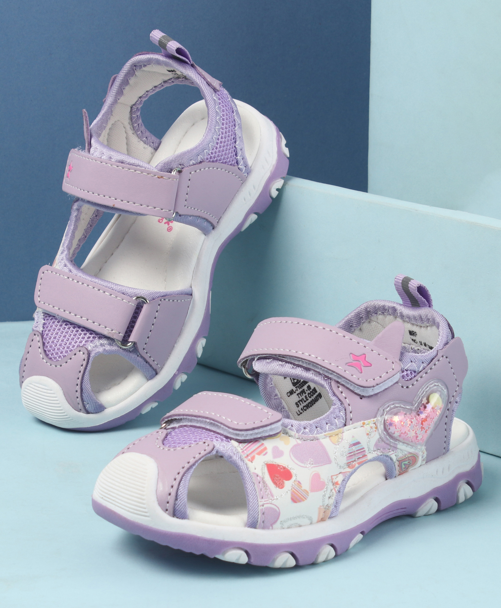 Cute Walk by Babyhug Velcro Closure Sandals with Hearts Glitter Print - Purple-picture-27