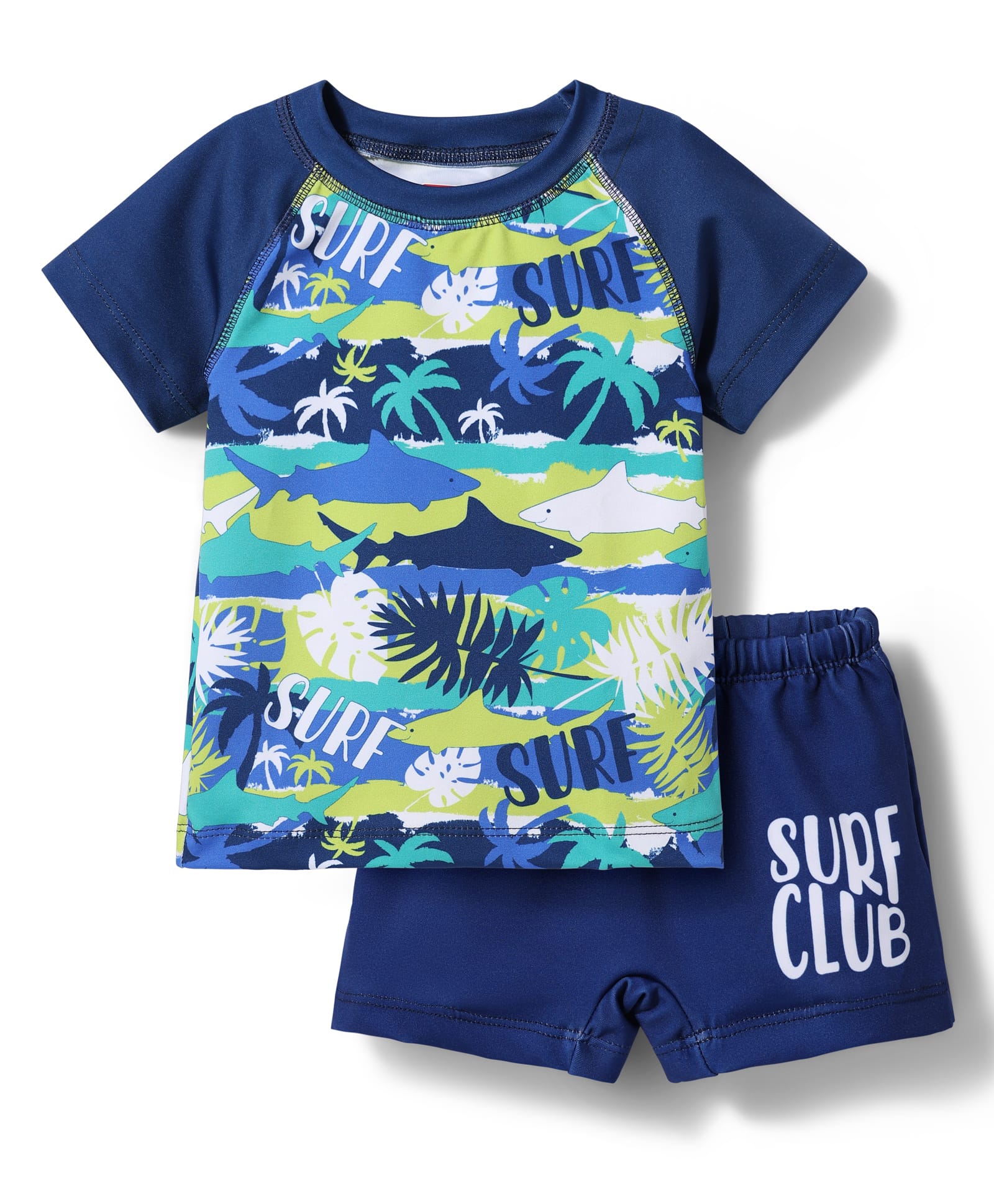 Babyhug Cotton Water Repellant Half Raglan Sleeves Two Piece Swimming Suit with Surf Theme Print - Navy Blue-picture-34