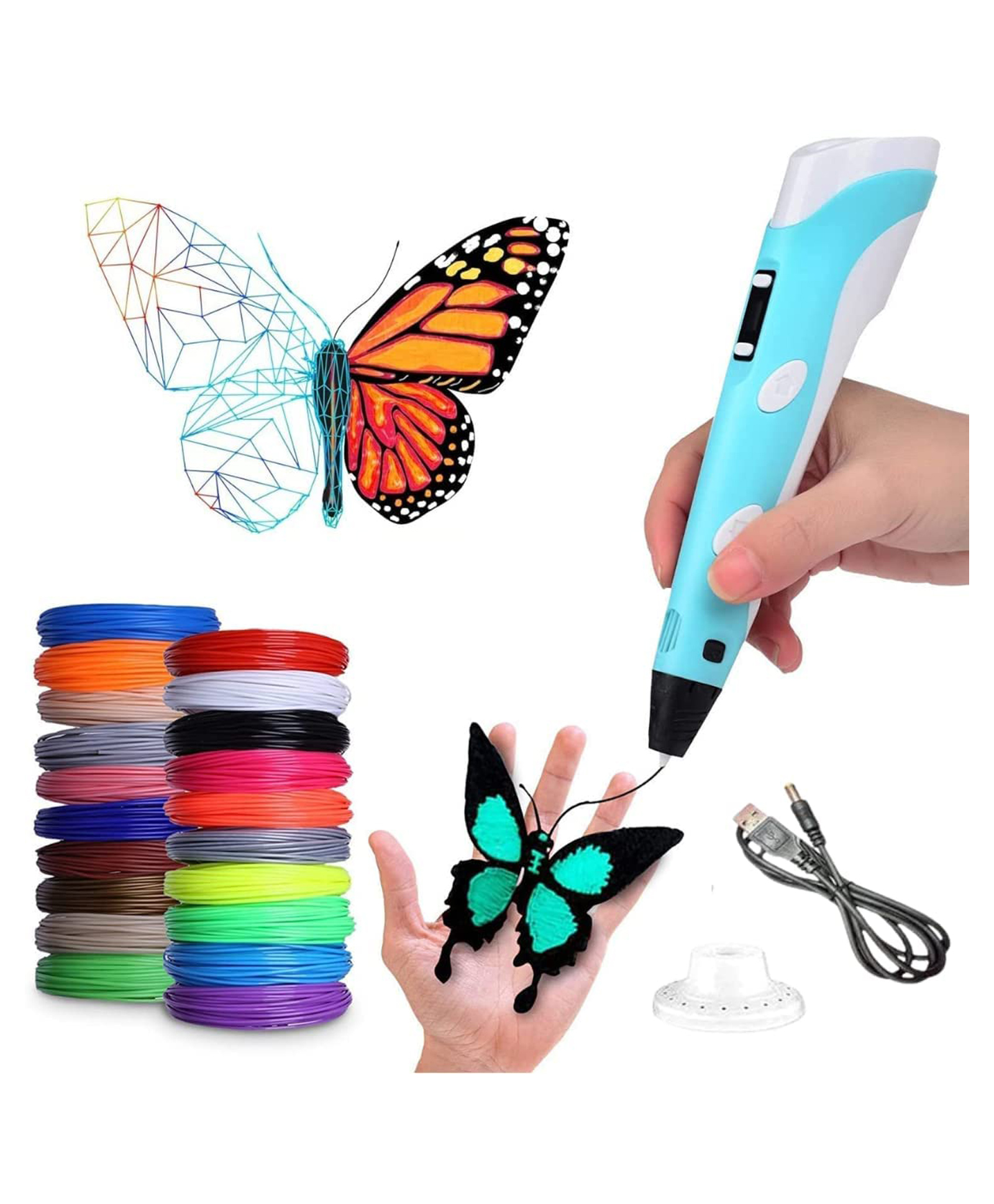 Magicwand 3D Pen with LCD Display 10 Metres Each 3 Filaments & 3 Meters Each 3 Filaments Extrawith Adaptor Pack of 1-picture-20