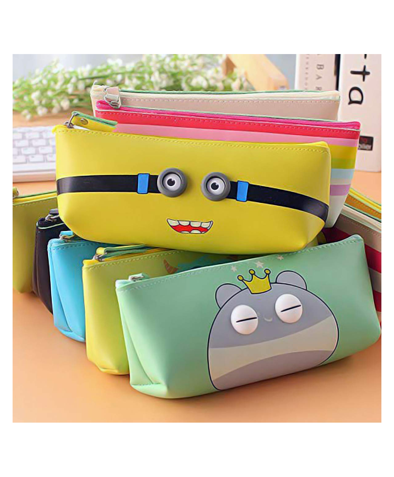 Magicwand Pack of 3 Designs as Per StockLarge Capacity Soft Silicon School Pencil Pouch Stationery Case-picture-22