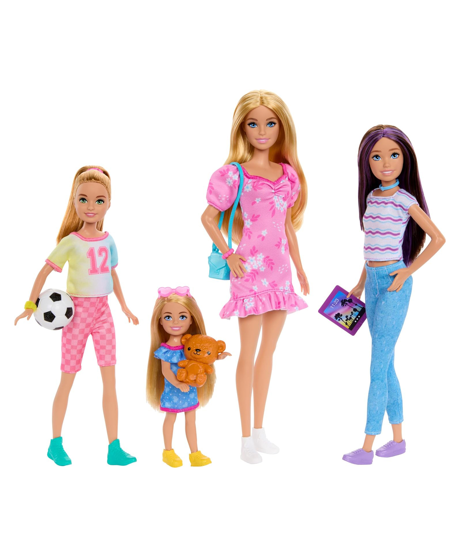 Barbie Family Doll Set with Clothes & Accessories Includes Barbie Skipper Stacie & Chelsea Multicolour - Height 29.5 cm
