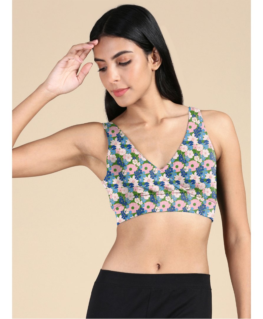 &Circus Modal Floral Printed Maternity Bra With Nursing Access - Blue-image-5
