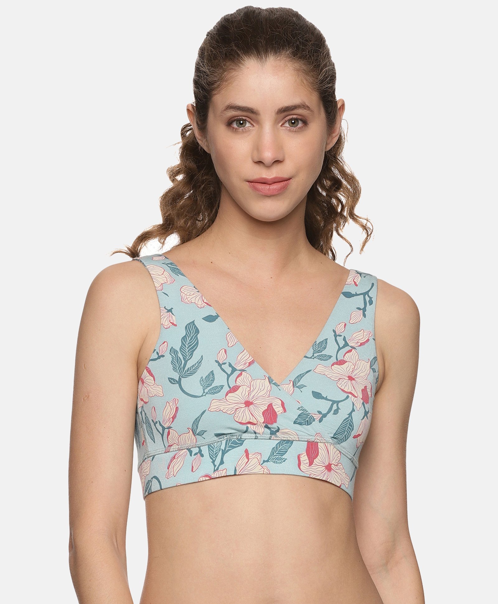 &Circus Modal Floral Printed Maternity Bra With Nursing Access - Light Blue-image-35