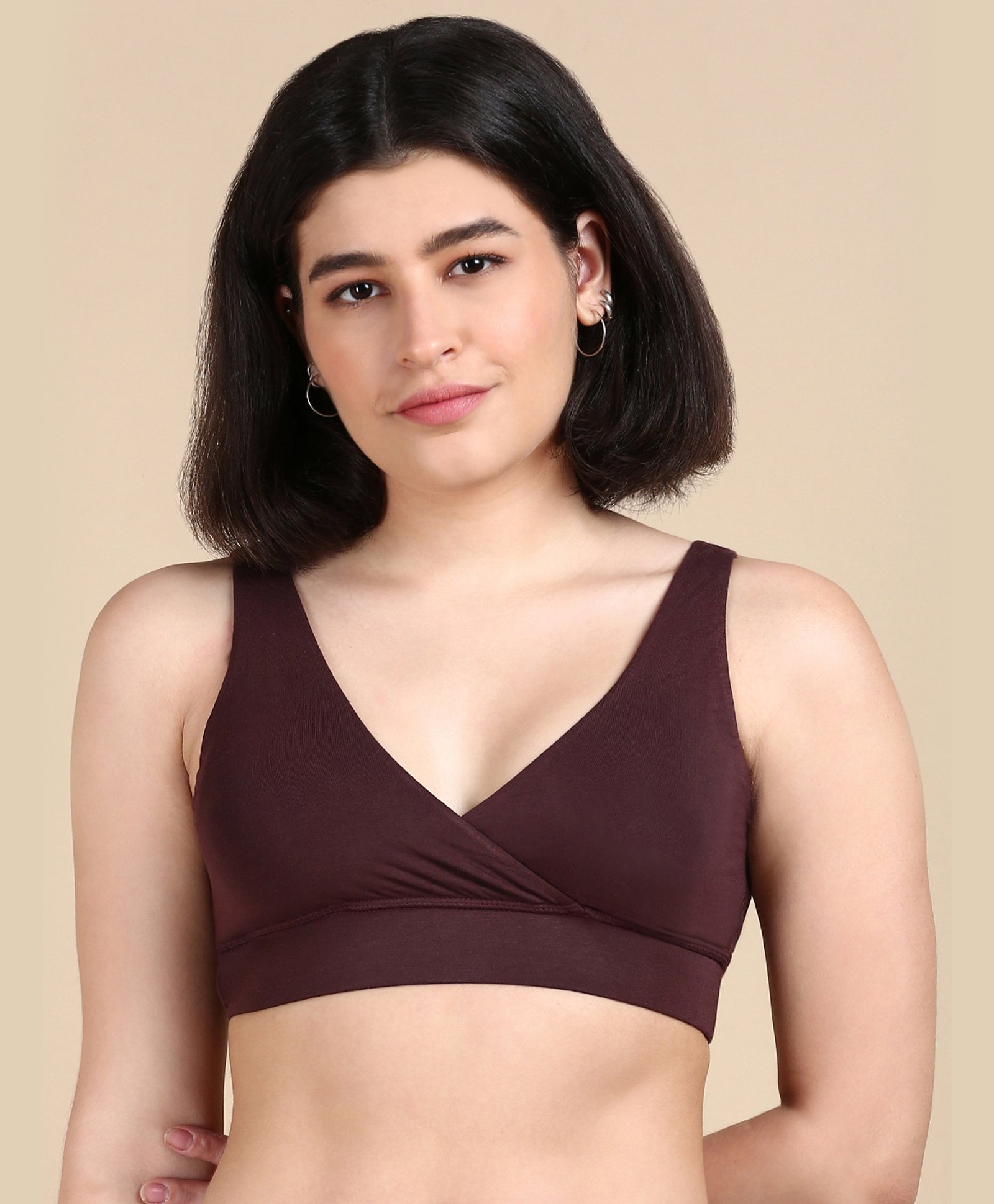 &Circus Modal Solid Maternity Bra With Nursing Access - Brown-image-14