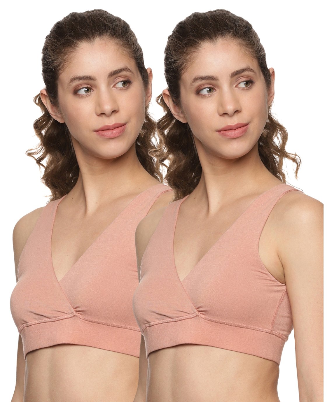 &Circus Modal Pack Of 2 Solid Maternity Bra With Nursing Access - Peach-image-4