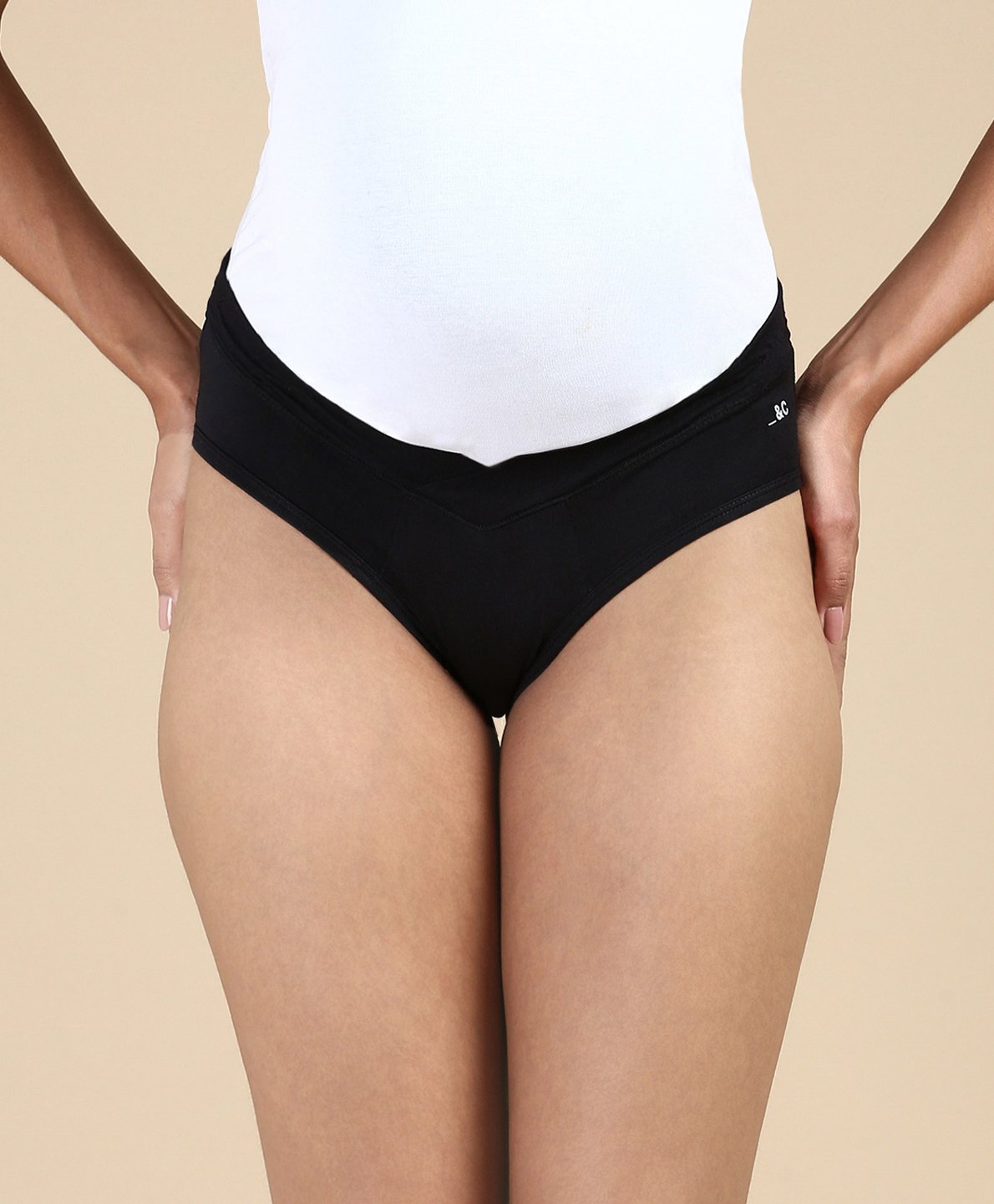 &Circus Modal Solid Low Rise Maternity Comfort Panty - Black-picture-13