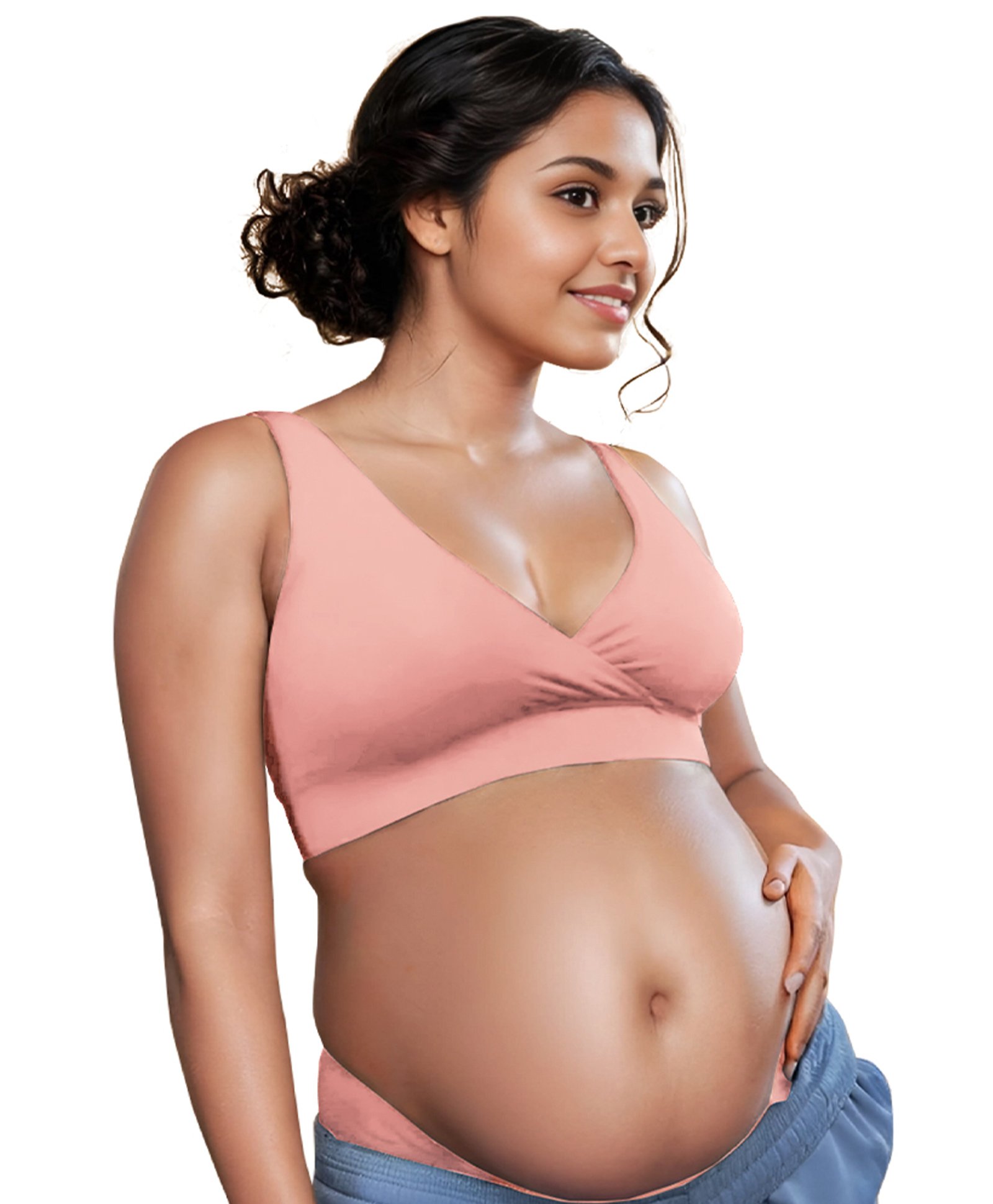 &Circus Sleeveless Solid Padded Maternity Nursing Bra - Peach-image-2