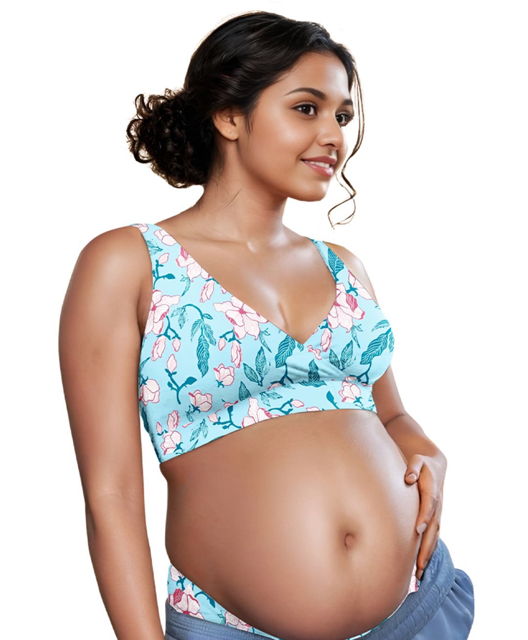 &Circus Sleeveless Floral Printed Padded Maternity Nursing Bra - Light Blue-picture-10