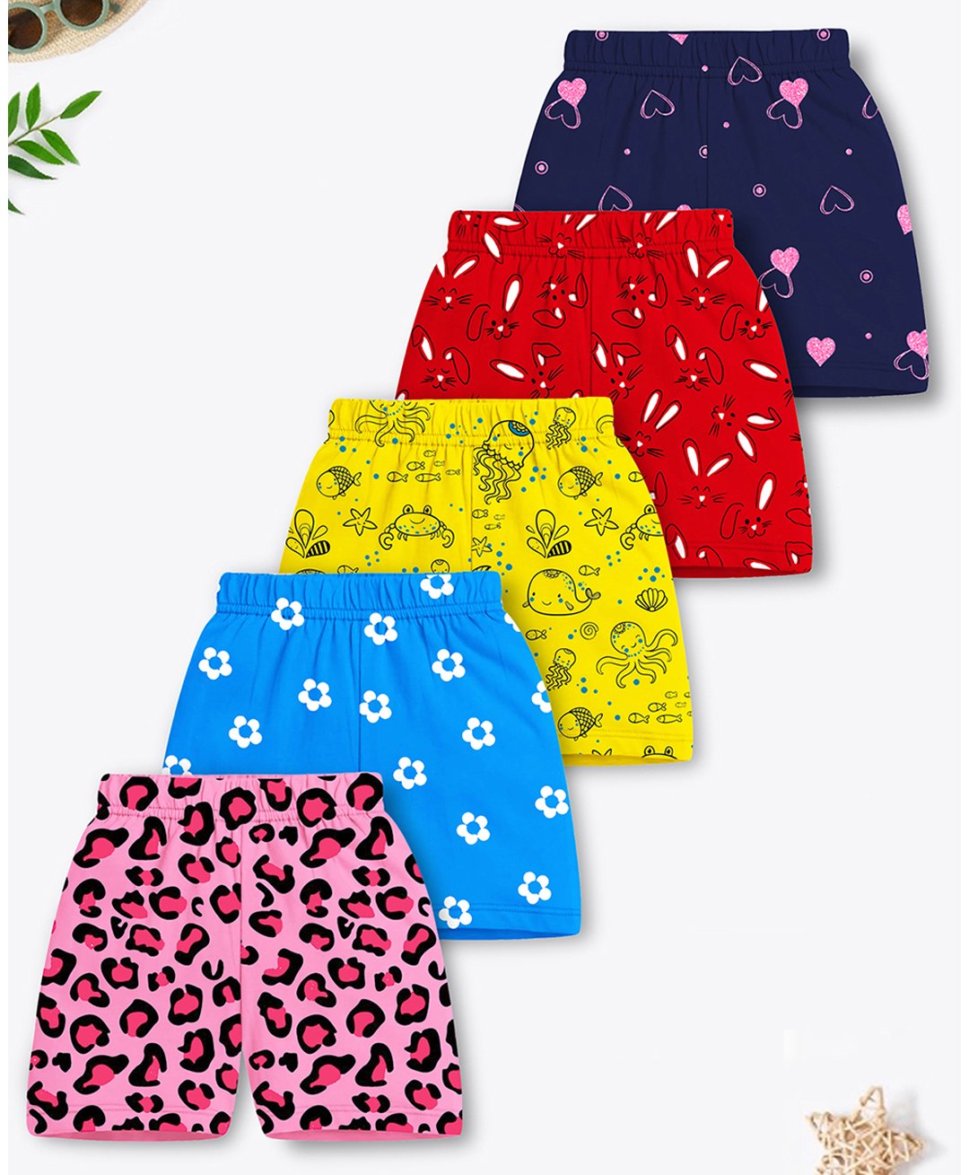 Trampoline Cotton Blend Pack Of 5 Floral & Hearts Printed Shorts - Multi Colour-picture-15