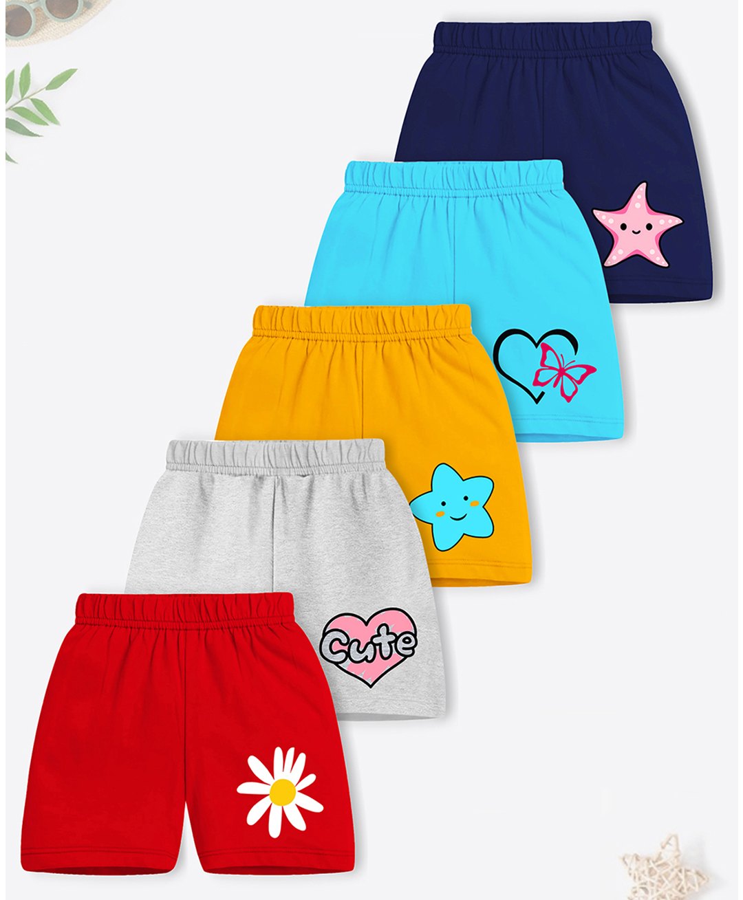 Trampoline Cotton Blend Pack Of 5 Star & Heart Printed Shorts - Multi Colour-picture-29