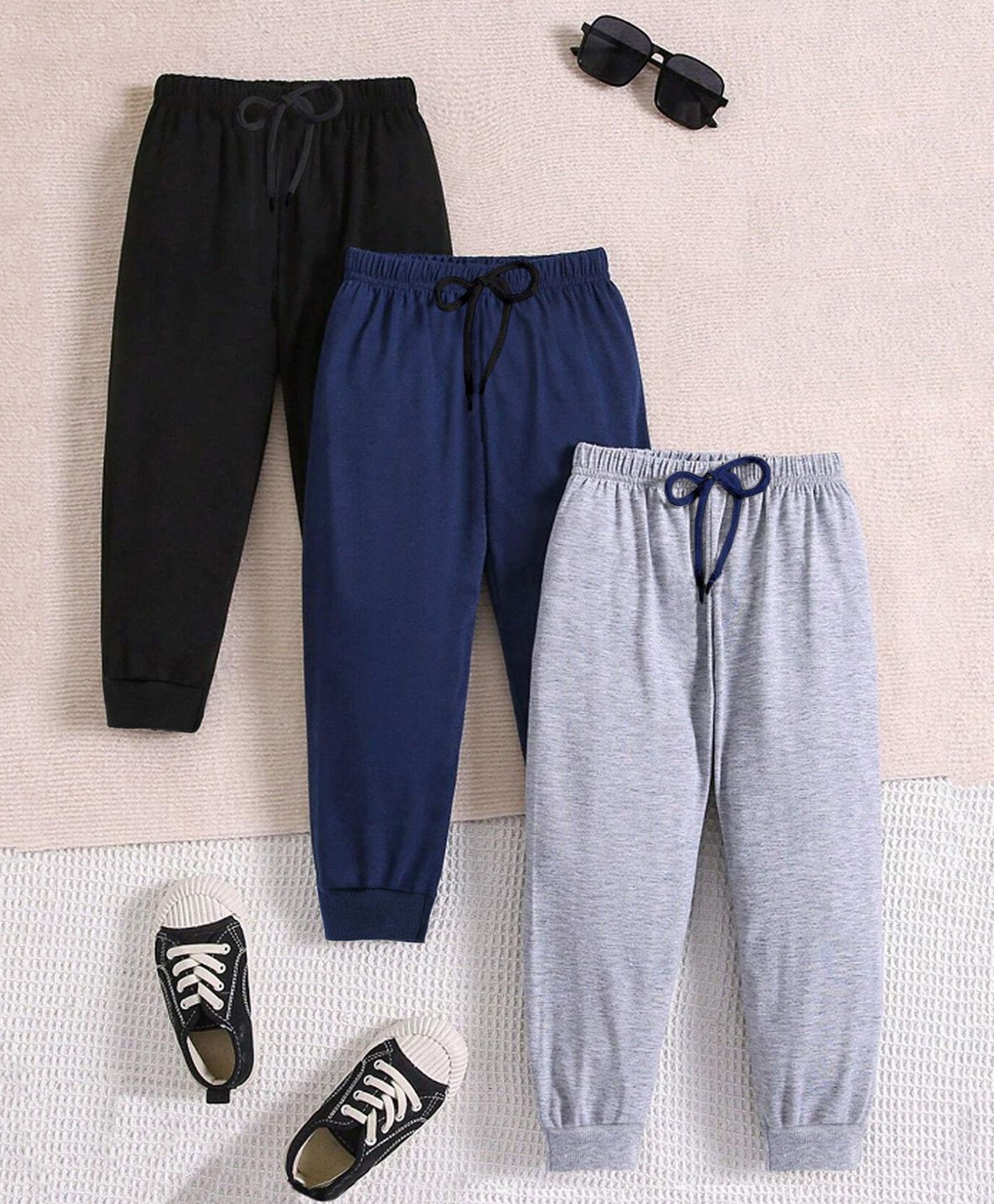 Trampoline Cotton Blend Pack Of 3 Solid Track Pants - Blue Grey & Black-image-16
