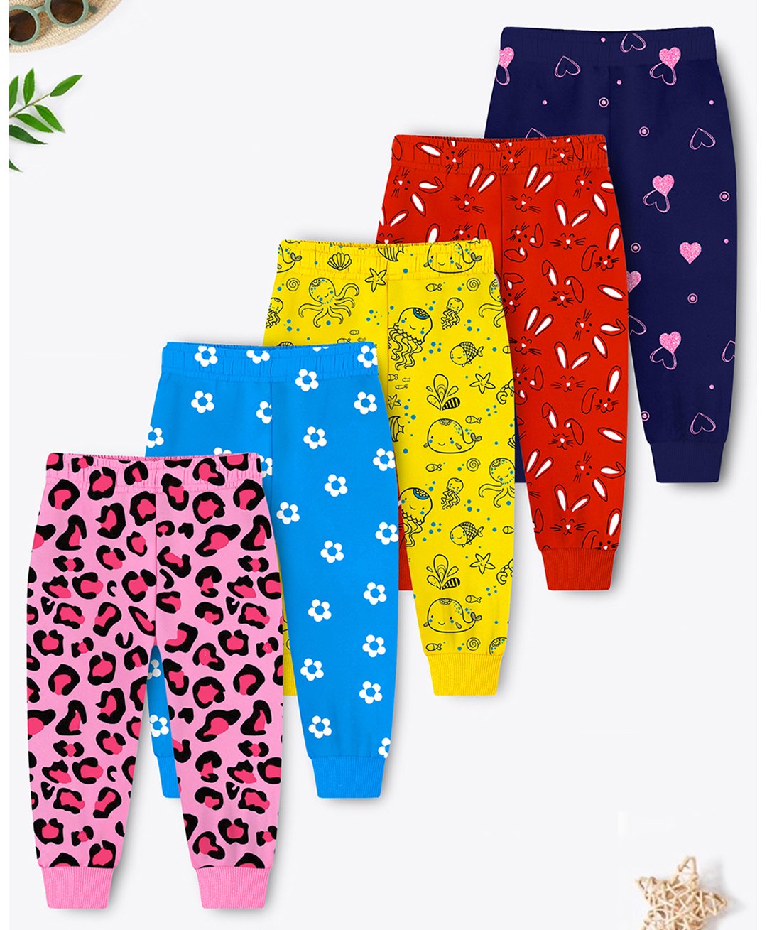 Trampoline Cotton Blend Pack Of 5 Floral & Hearts Printed Pajamas - Multi Colour-picture-37