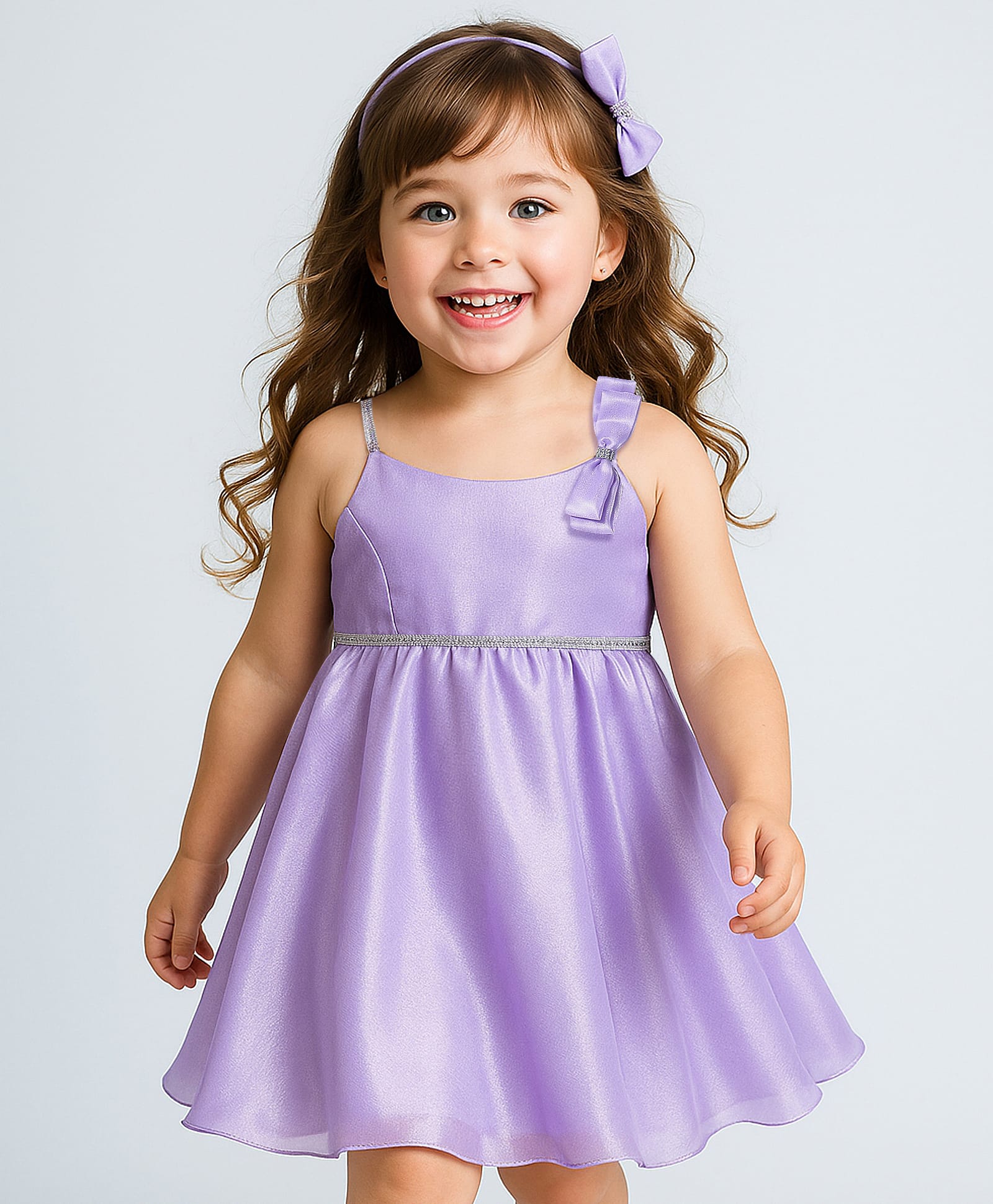 Babyhug Woven Sleeveless Solid Party Dress With Bow Applique & Lace Detailing - Lavender-image-15
