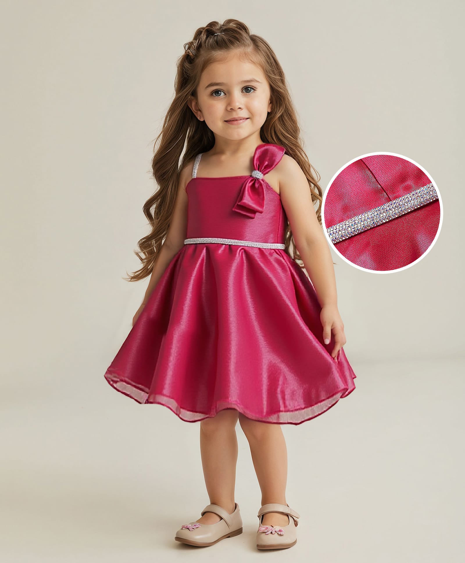 Babyhug Woven Sleeveless Solid Party Dress With Bow Applique & Lace Detailing - Red-image-33