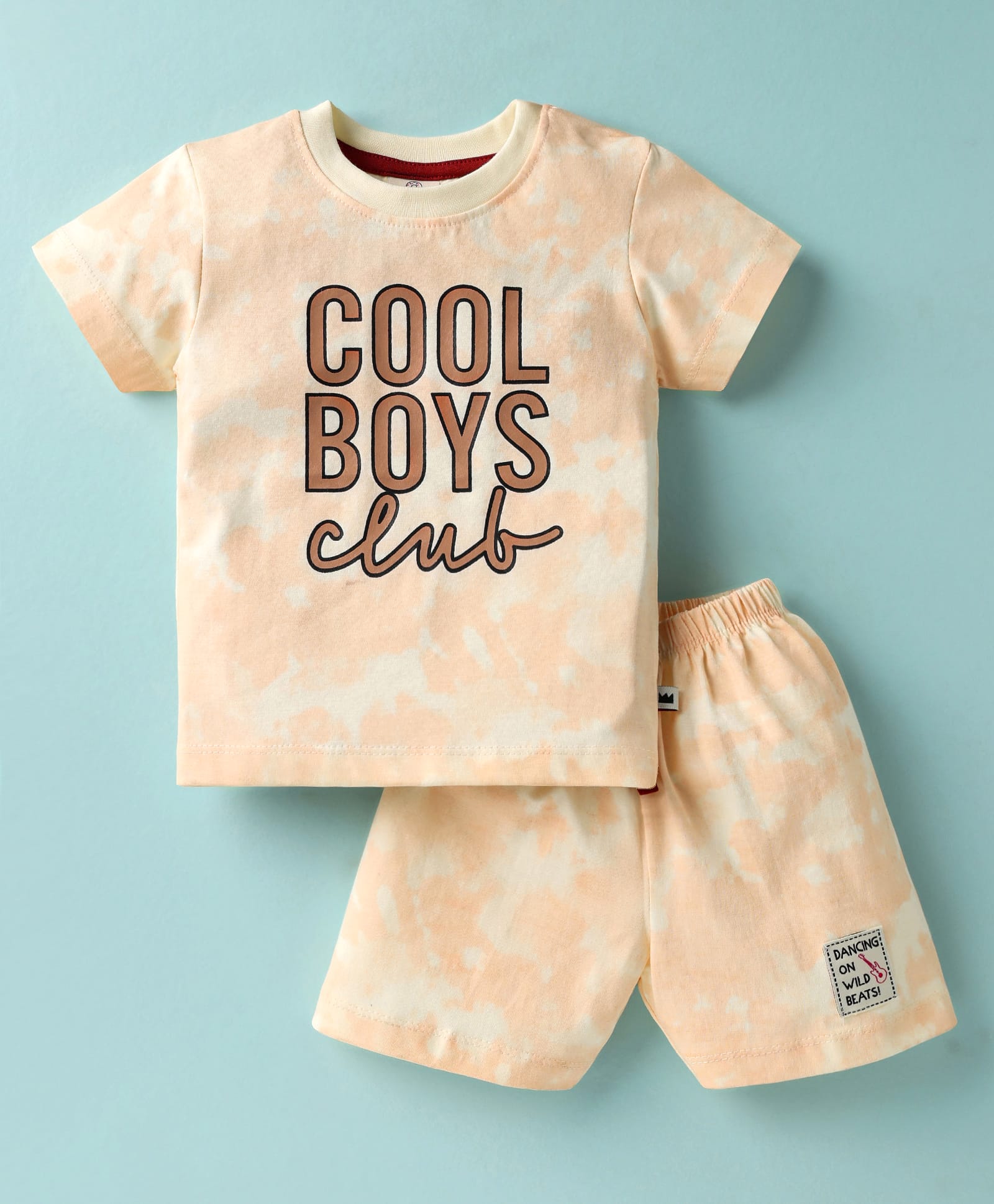 Mini Donuts Cotton Knit Half Sleeves Shorts Night Suit with Cool Boys Club Text Print - Cream-image-2