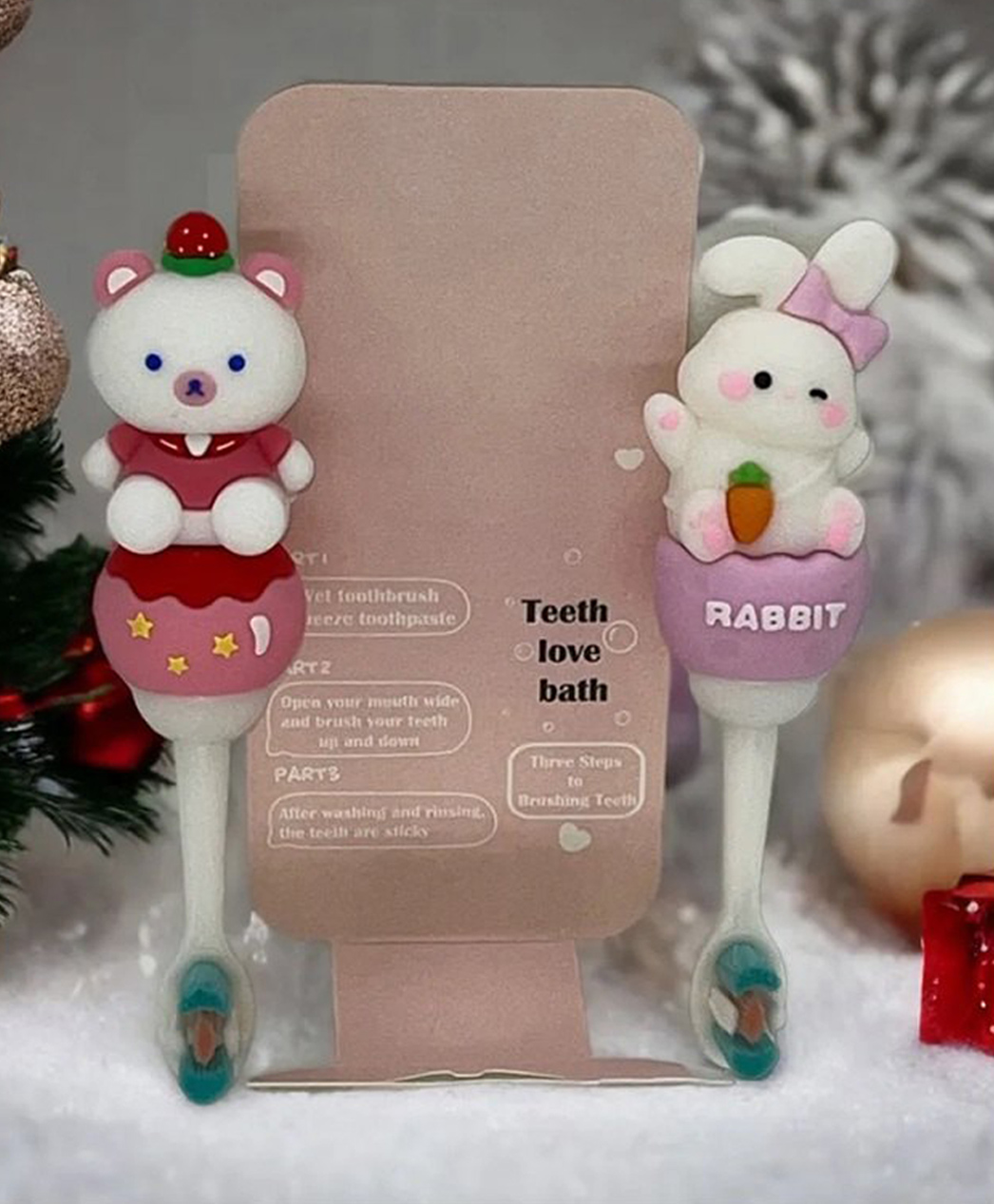 Comercio Cute Teddy & Bunny Soft Tooth Brush - Pink & White-picture-33