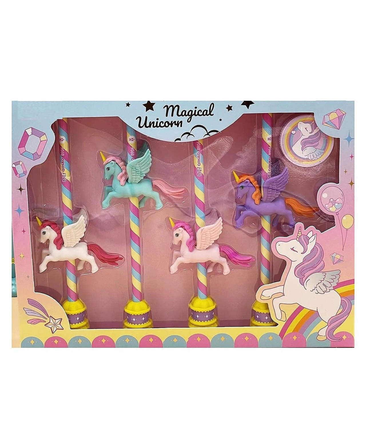 Comercio Magical Unicorn Pencil Erasers and Sharpeners School Stationery Kit for Kids - Multicolour-picture-10