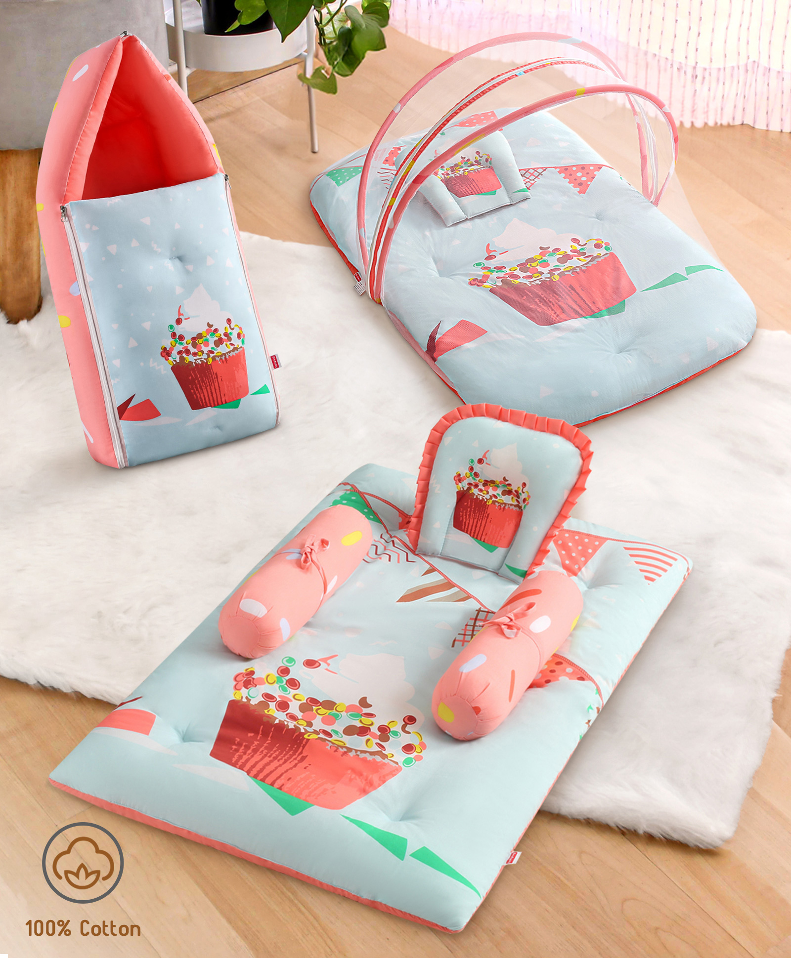 Babyhug Premium Party Theme Printed Super Saver Bedding Combo Set - Pink