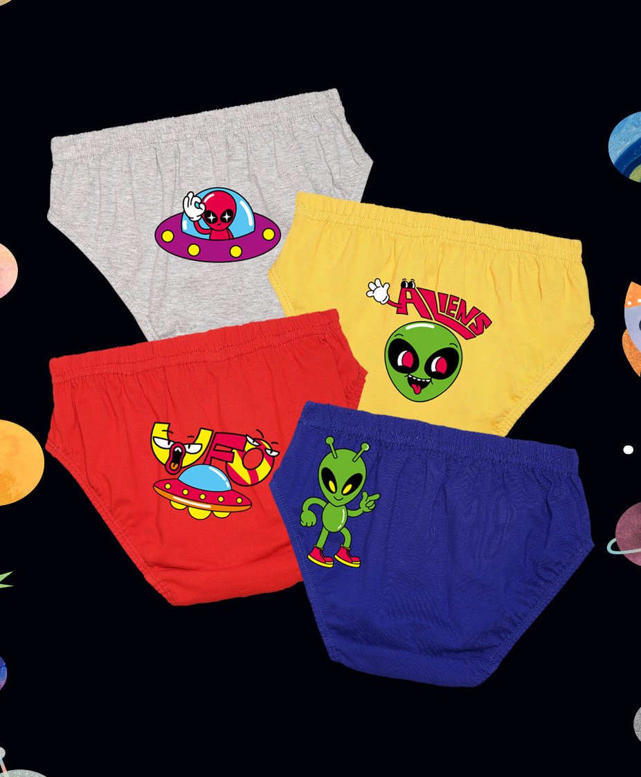 NUSYL Cotton Pack Of 4 Alien Face Printed Briefs - Yellow Red Grey & Royal Blue-picture-22