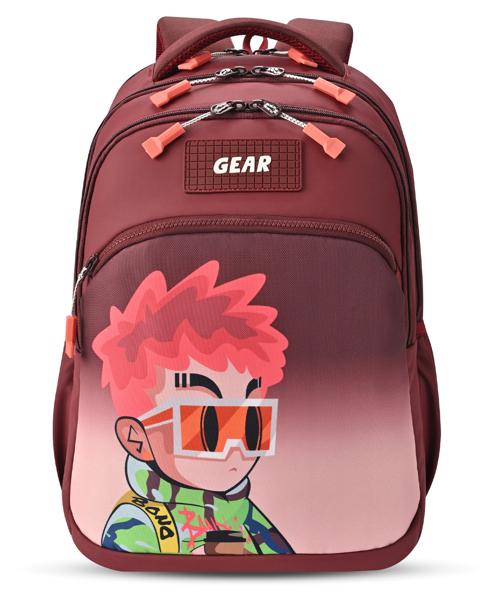 Gear Tango Backpack 17"/29L Medium Water Resistant School Bag/Casual Backpack/Daypack/Travel Backpack/Kids Bag for Boys/Girls (Maroon-Orange)-image-2