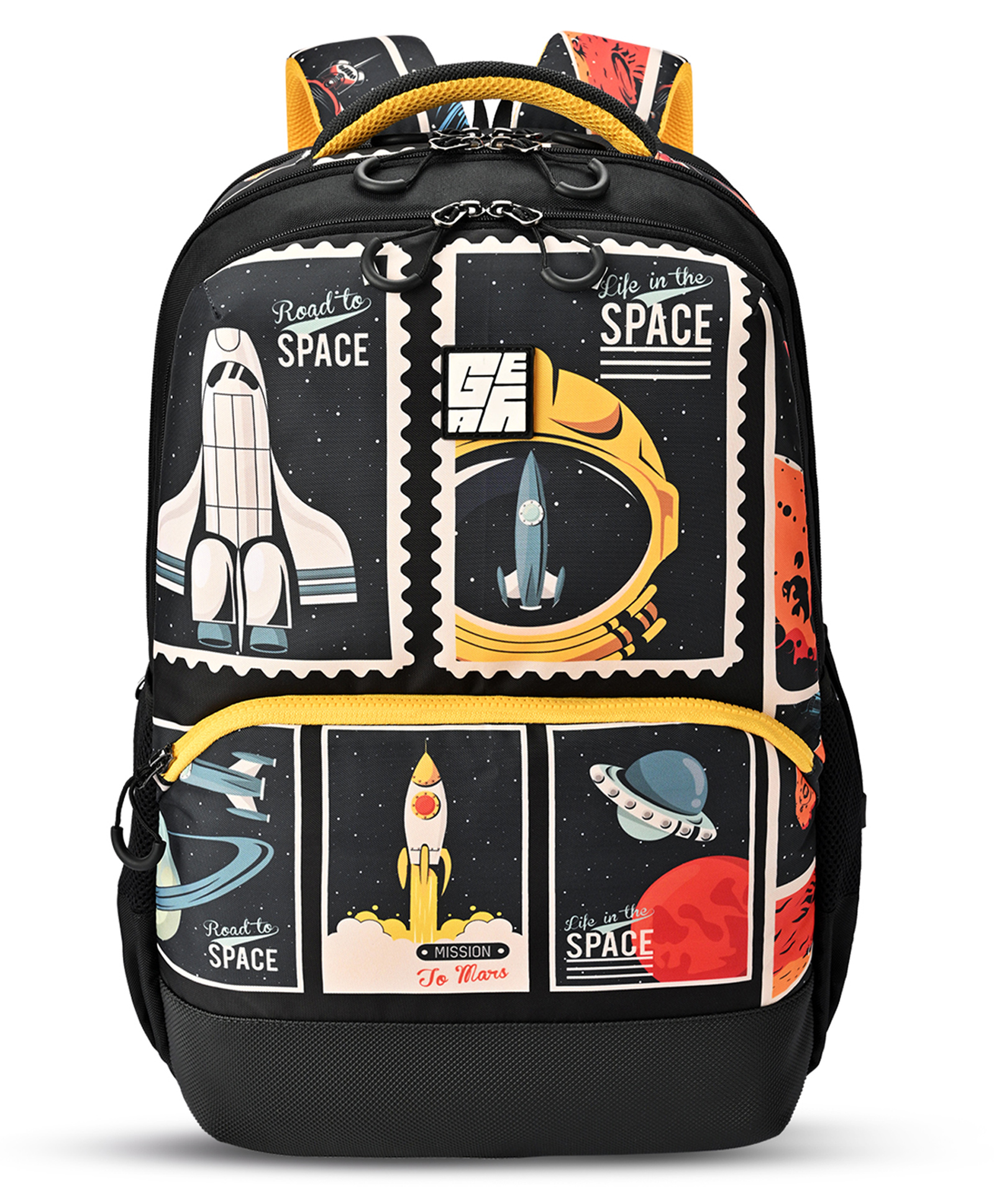Gear Astronomical Stamp Backpack 17"/28L Medium Water Resistant School Bag/Casual Backpack/Daypack/Travel Backpack/Kids Bag for Boys/Girls (Black-Yellow)-image-6