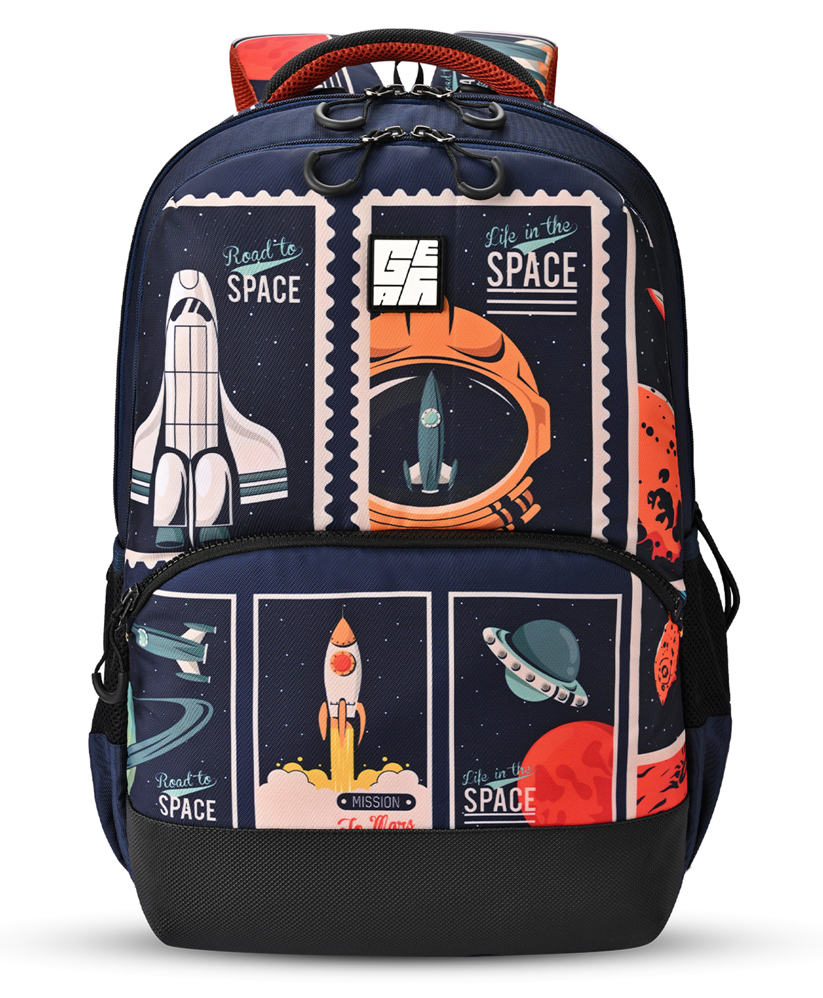 Gear Astronomical Stamp Backpack 19"/38L Large Water Resistant School Bag/Casual Backpack/Daypack/Travel Backpack/Kids Bag for Boys/Girls (Navy-Orange)-image-30