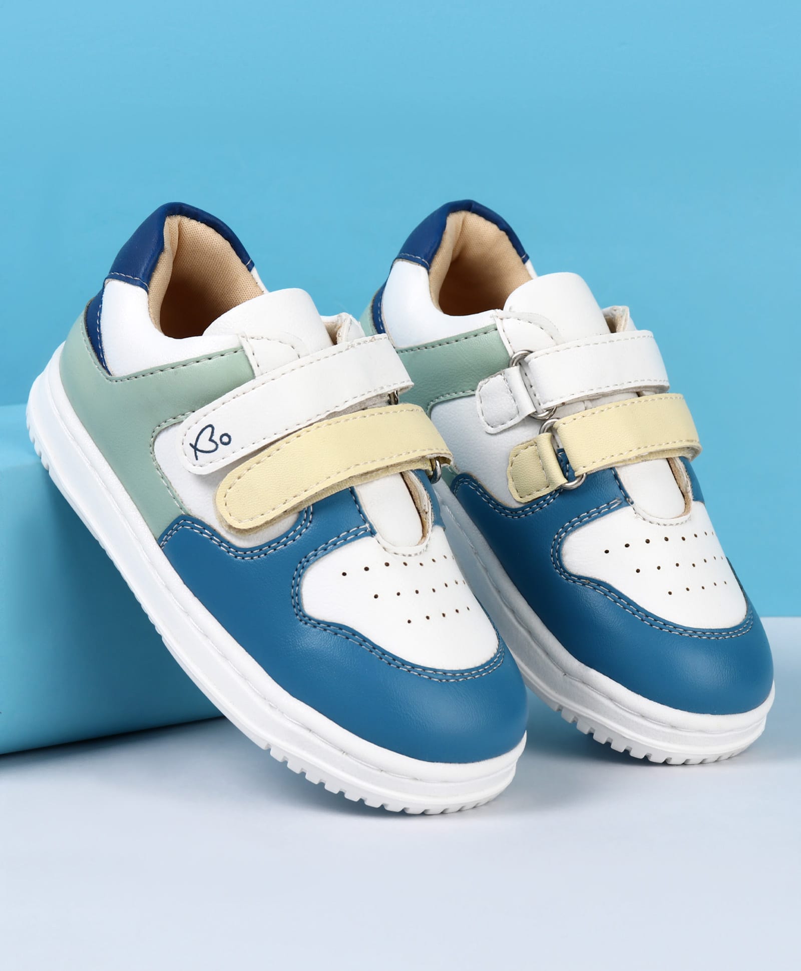 Babyoye Velcro Closure Colour Block Casual Shoes - Blue & White-image-45