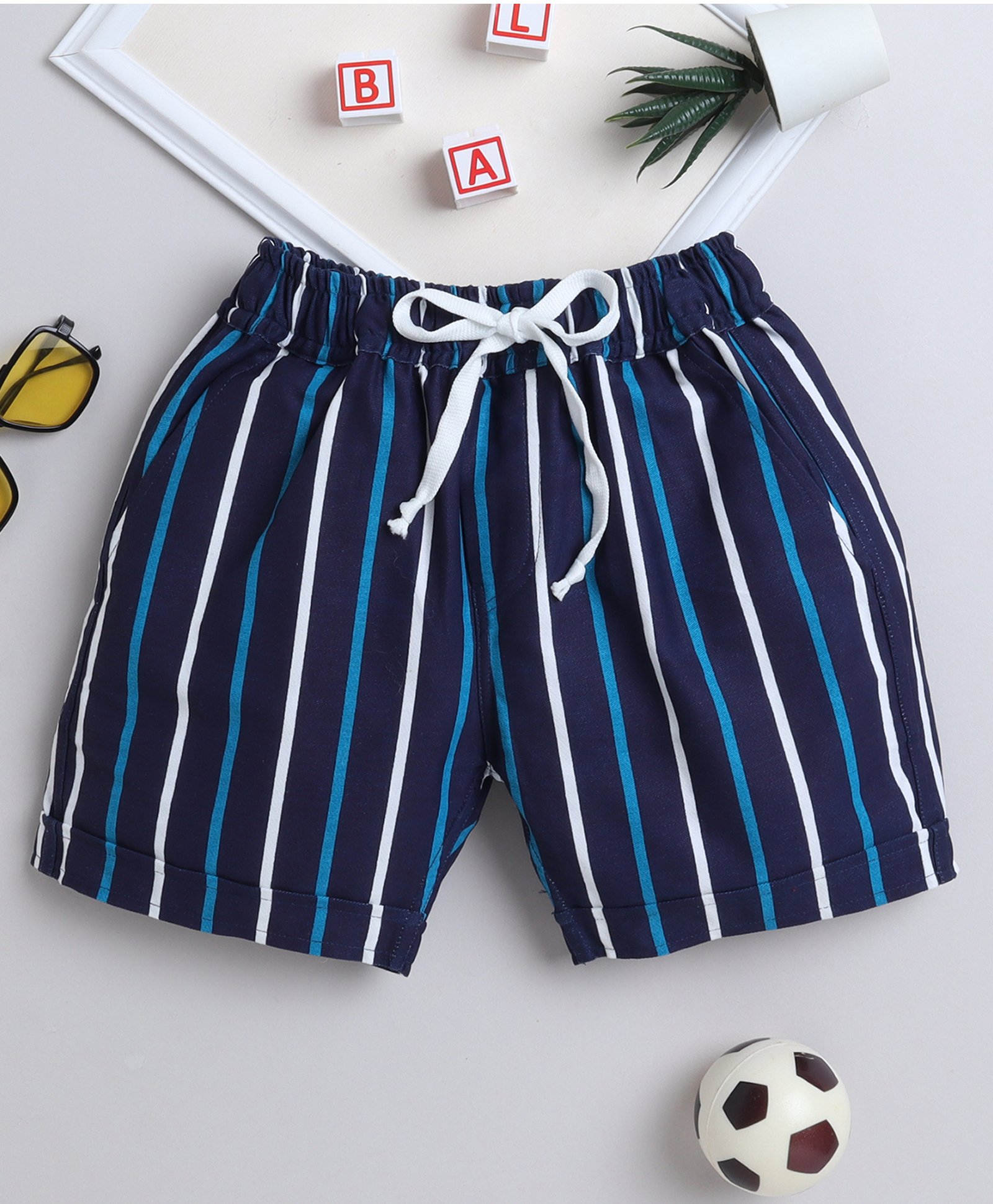 BAATCHEET Cotton Striped Shorts - Navy Blue-image-4