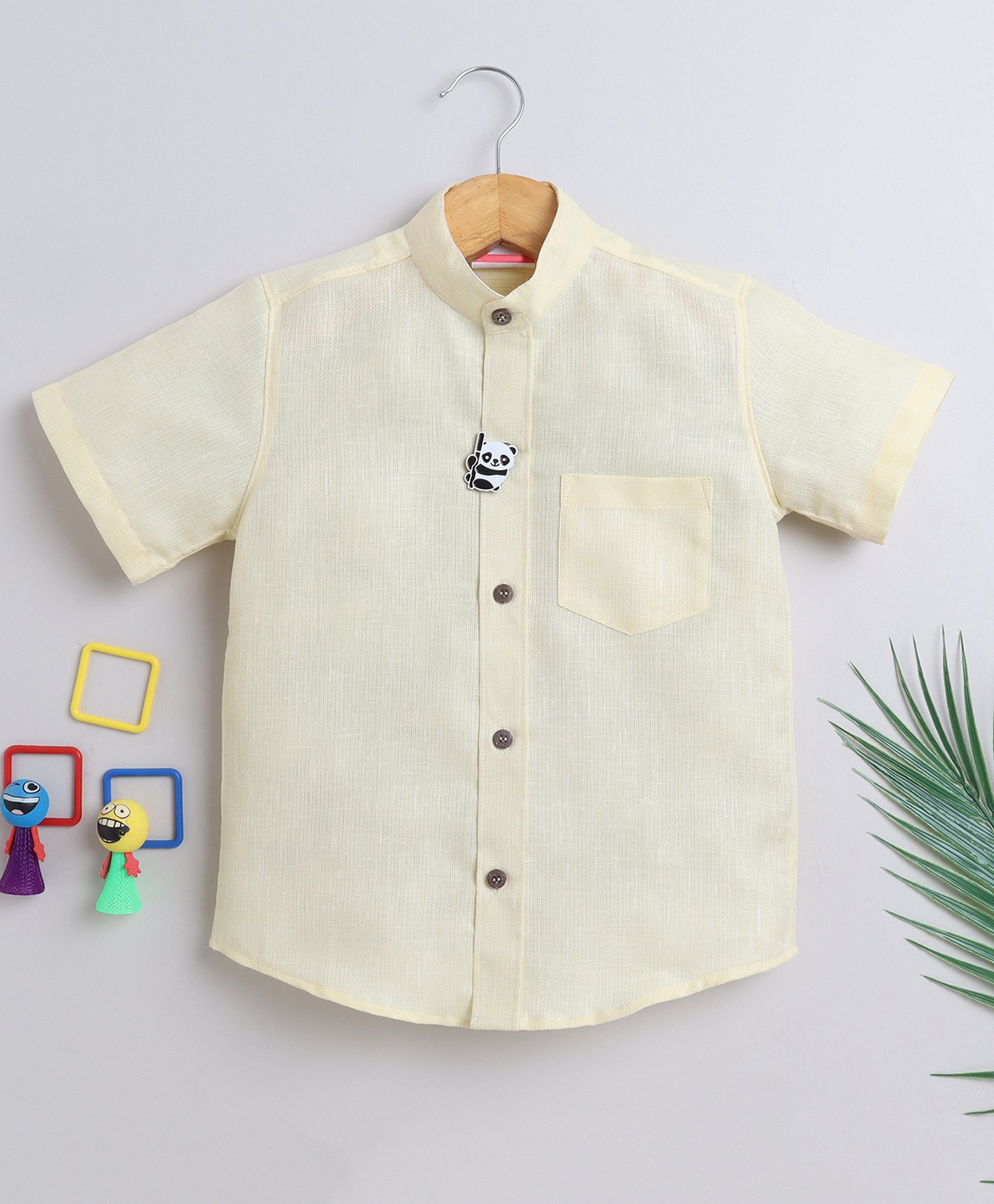 BAATCHEET Cotton Half Sleeves Solid Shirt With Detachable Panda Designed Brooch - Lemon Yellow-picture-33