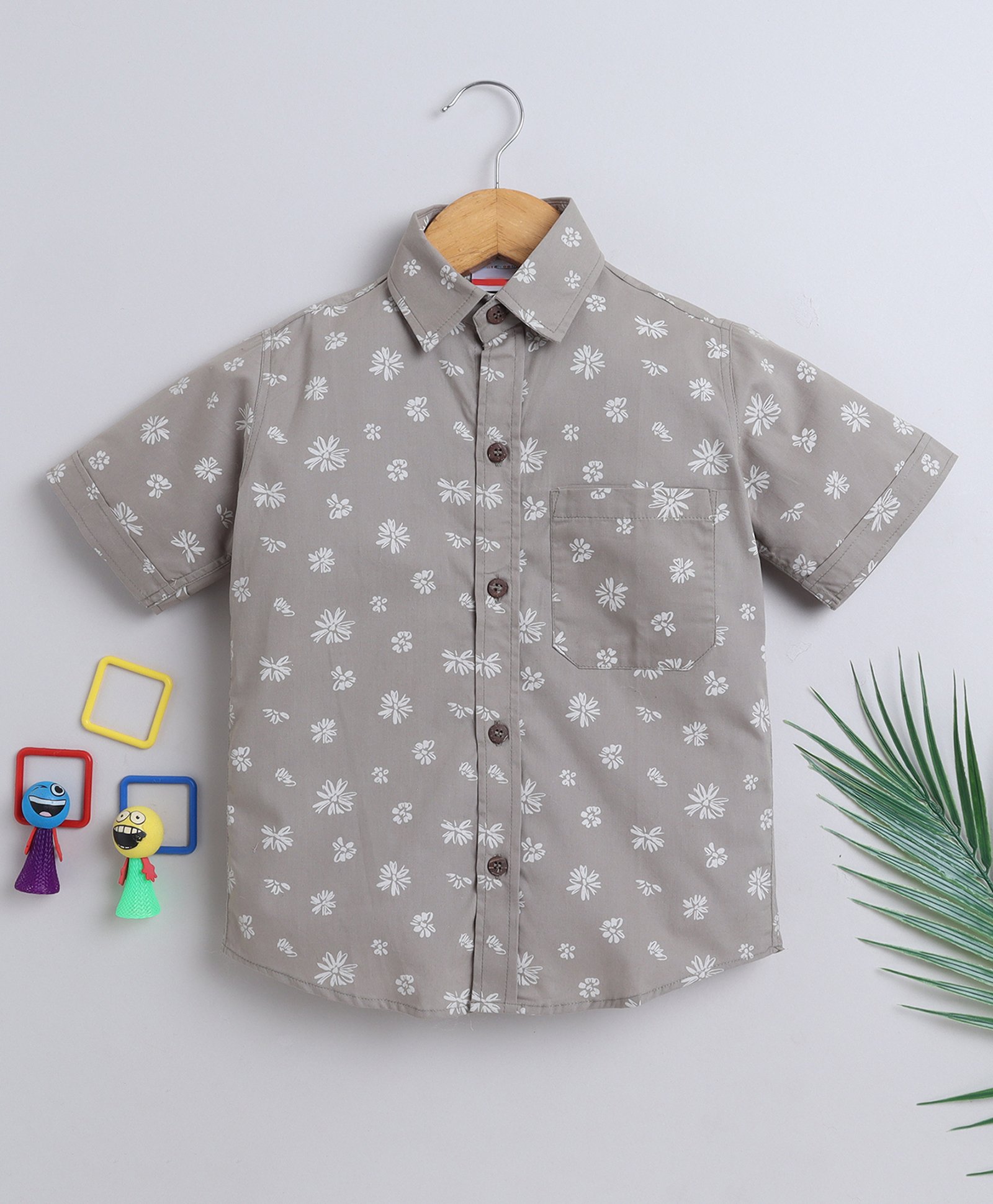 BAATCHEET Cotton Half Sleeves Blossom Printed Shirt - Grey-picture-20