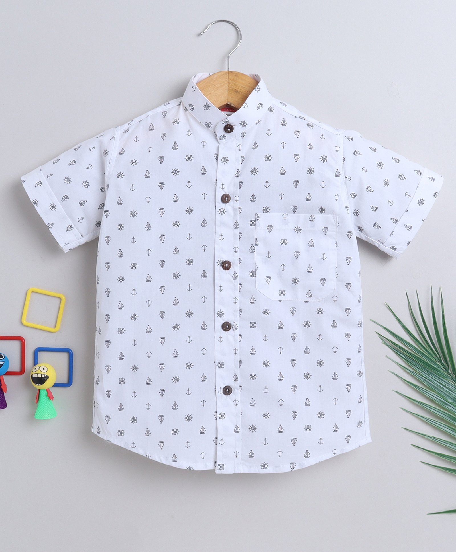 BAATCHEET Cotton Half Sleeves Nautical Theme Printed Shirt - White-image-25