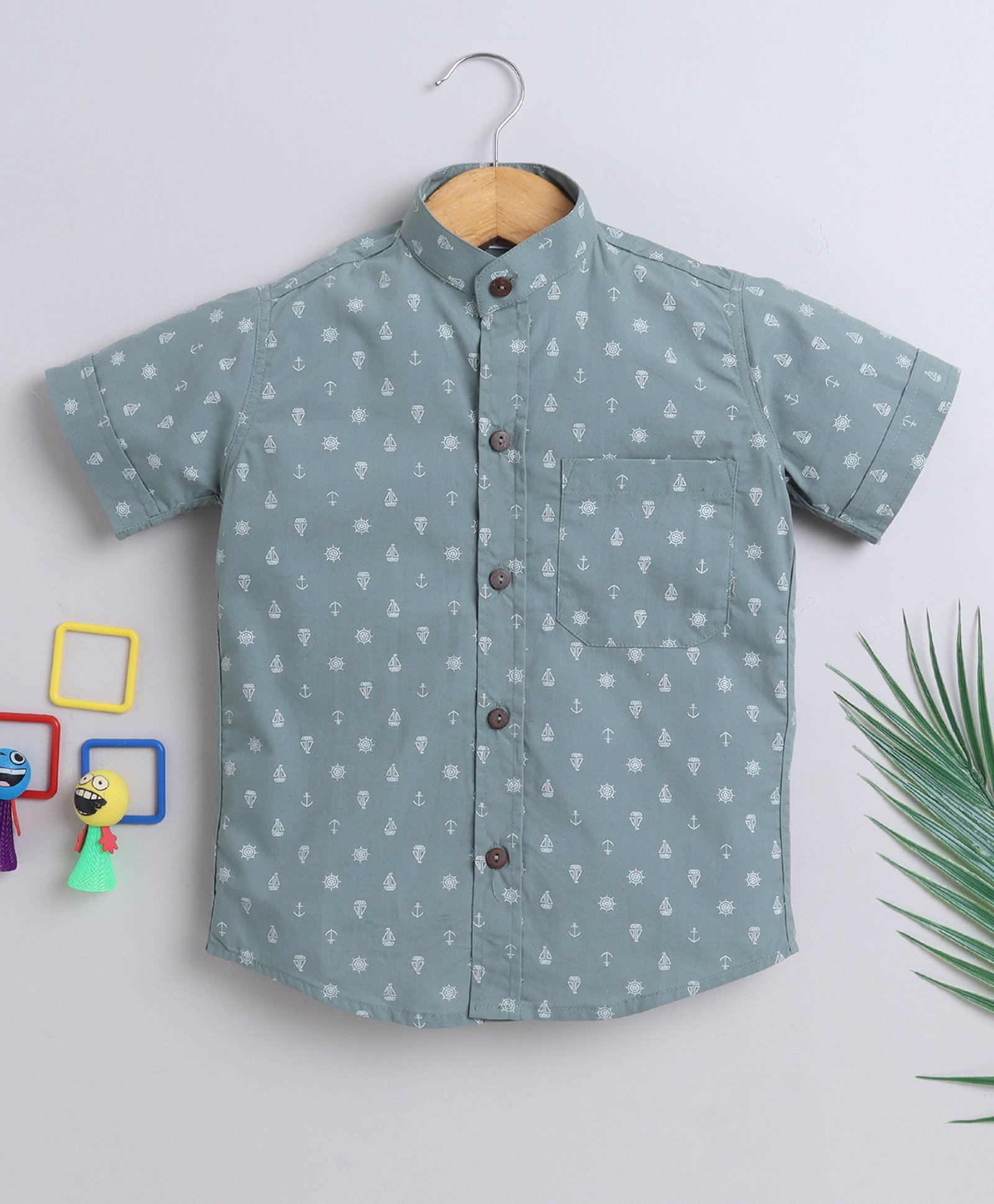 BAATCHEET CottonHalf Sleeves Nautical Theme Printed Shirt - Green-picture-10