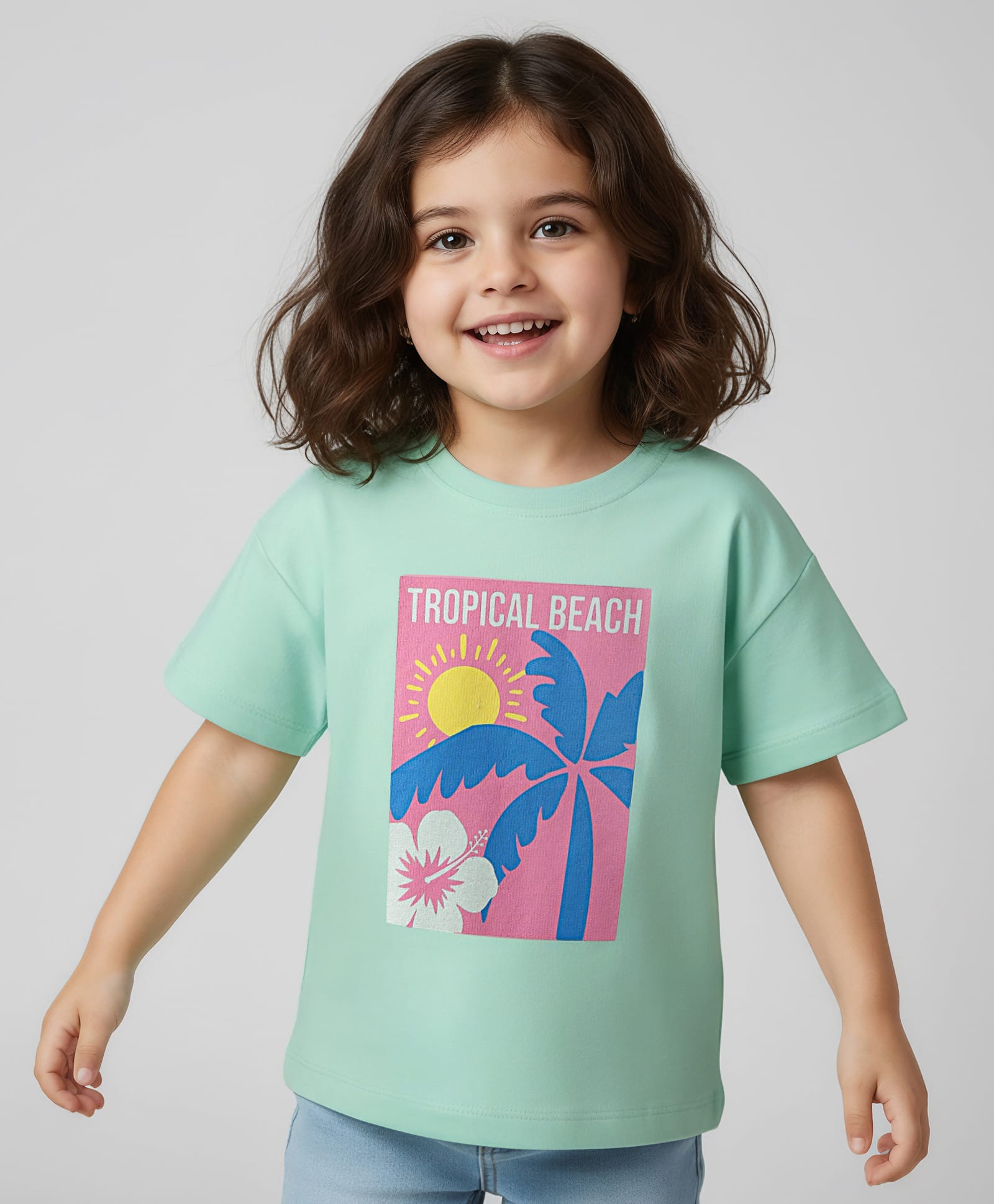 Babyhug Cotton Knit Half Sleeves Drop Shoulder T-Shirt With Tropical Theme Print - Light Green-picture-17