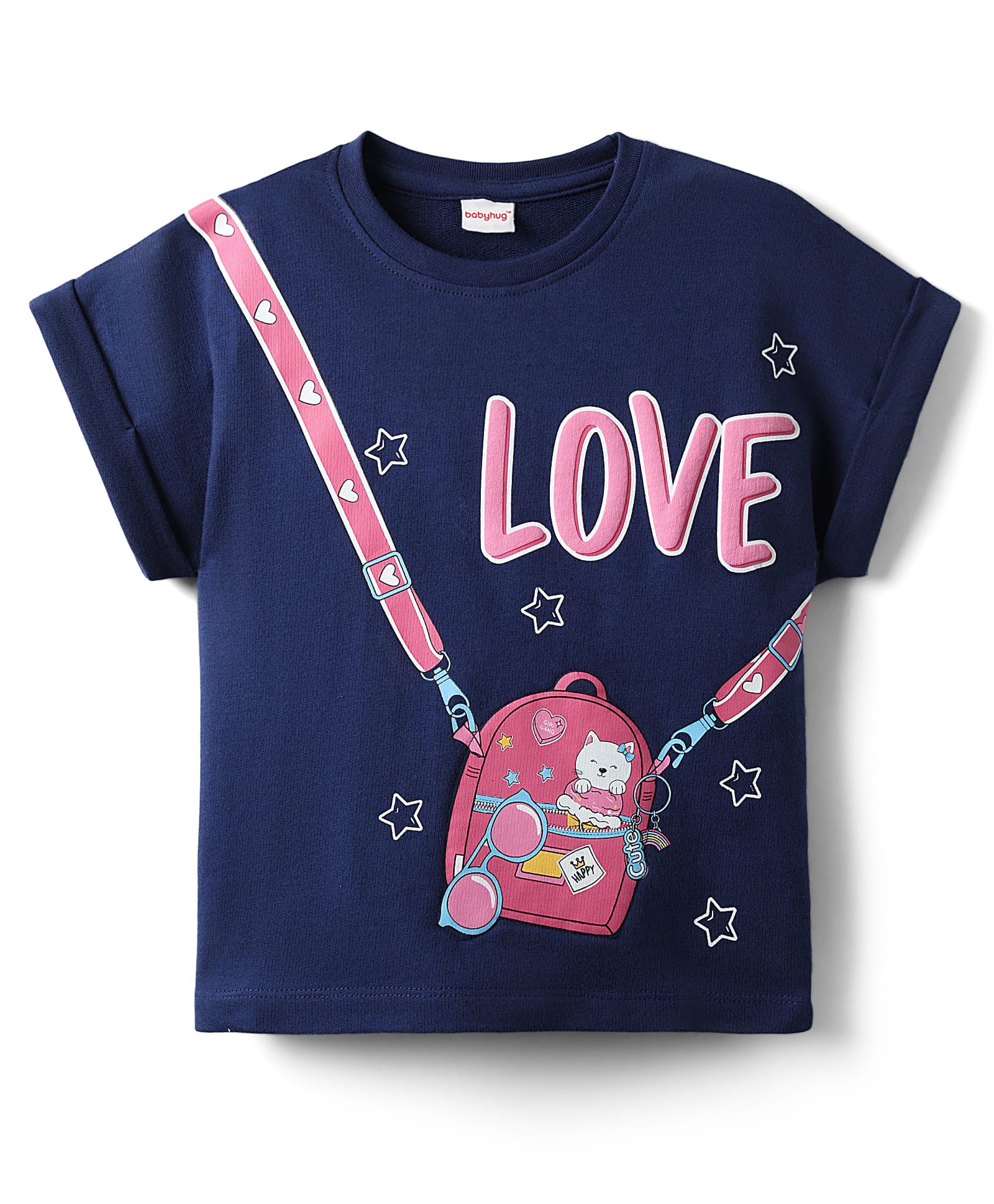 Babyhug Cotton Knit Half Sleeves T-Shirt with Sling Bag & Text Print - Navy Blue-picture-27