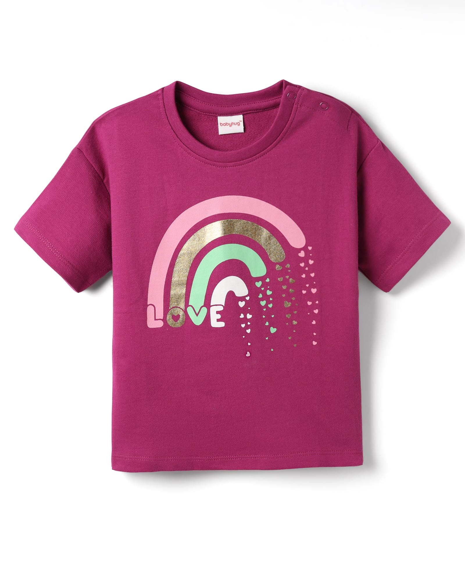 Babyhug Cotton Knit Half Sleeves T-shirt With Love Text Print - Plum-picture-17