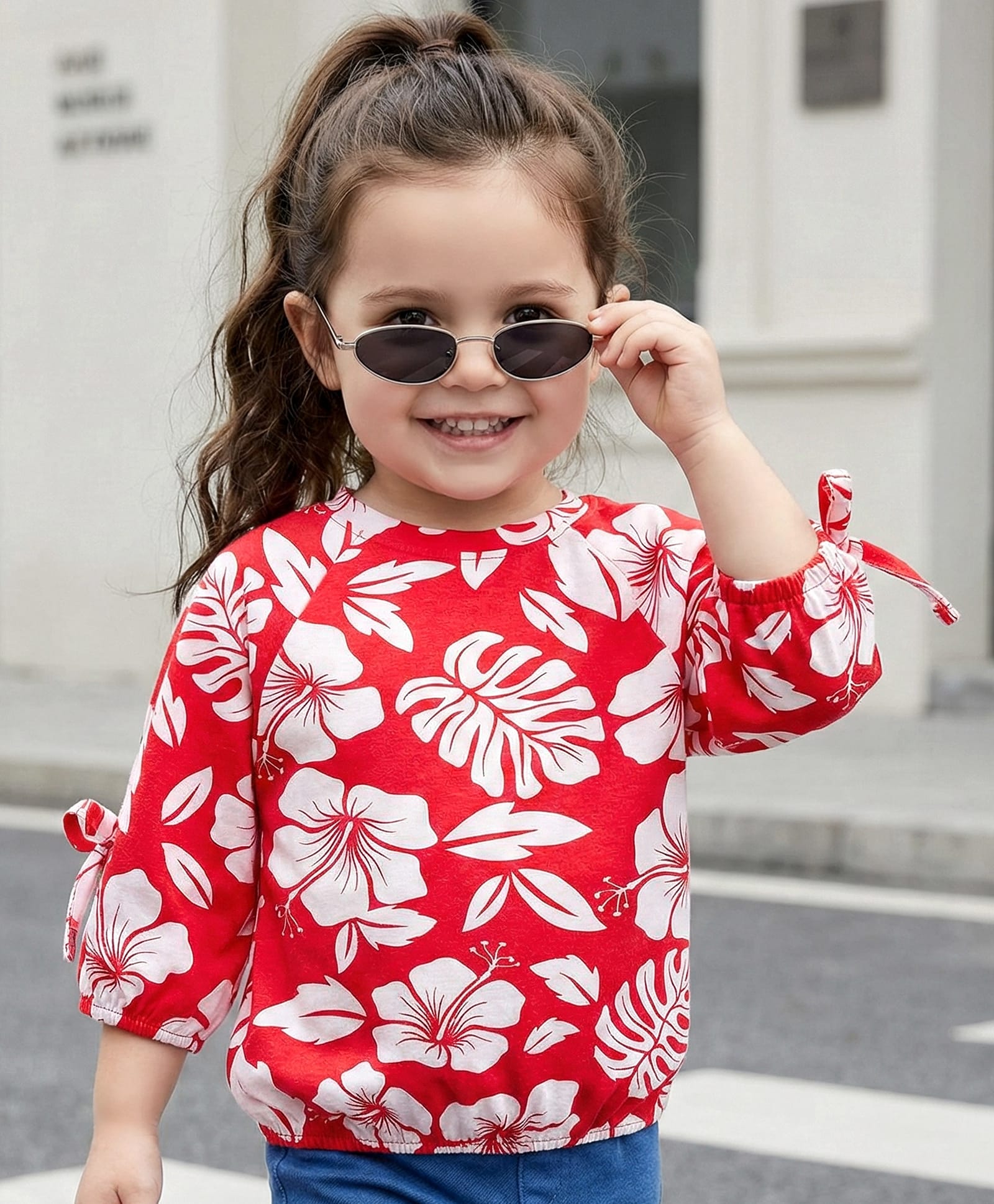 Babyhug Cotton Knit Three Fourth Raglan Sleeves With Floral Print - Red-image-24