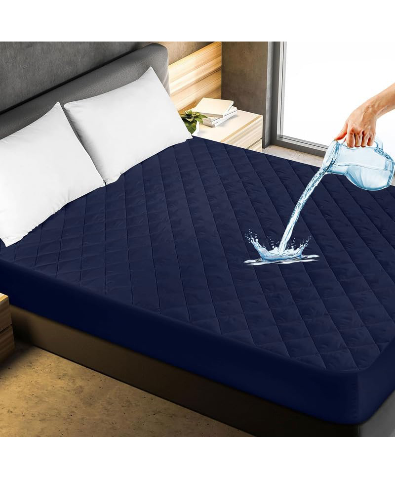 Mattress Protector 100% Waterproof Cotton Feel Quilted Mattress Cover King Bed 72x72 inch | 6x6 ft, Dark Blue-picture-37