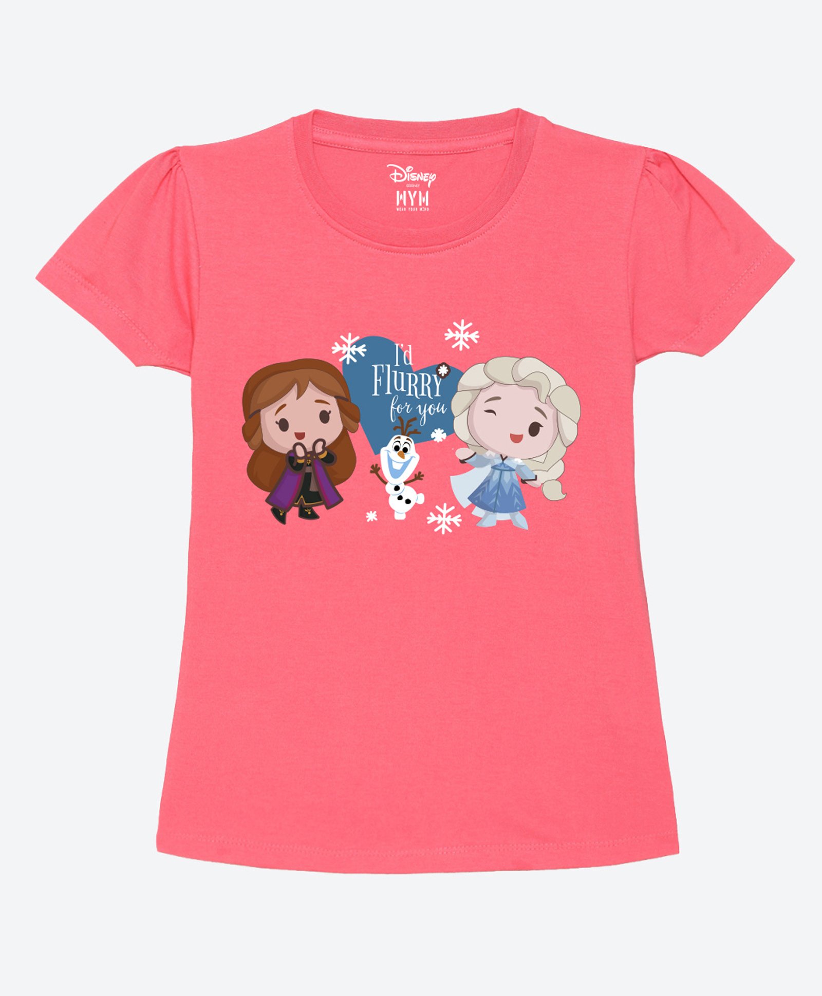 Wear Your Mind Cotton Disney Frozen Featuring HalfSleeves Anna Elsa & Olaf Printed Tee - Hot Pink-picture-19