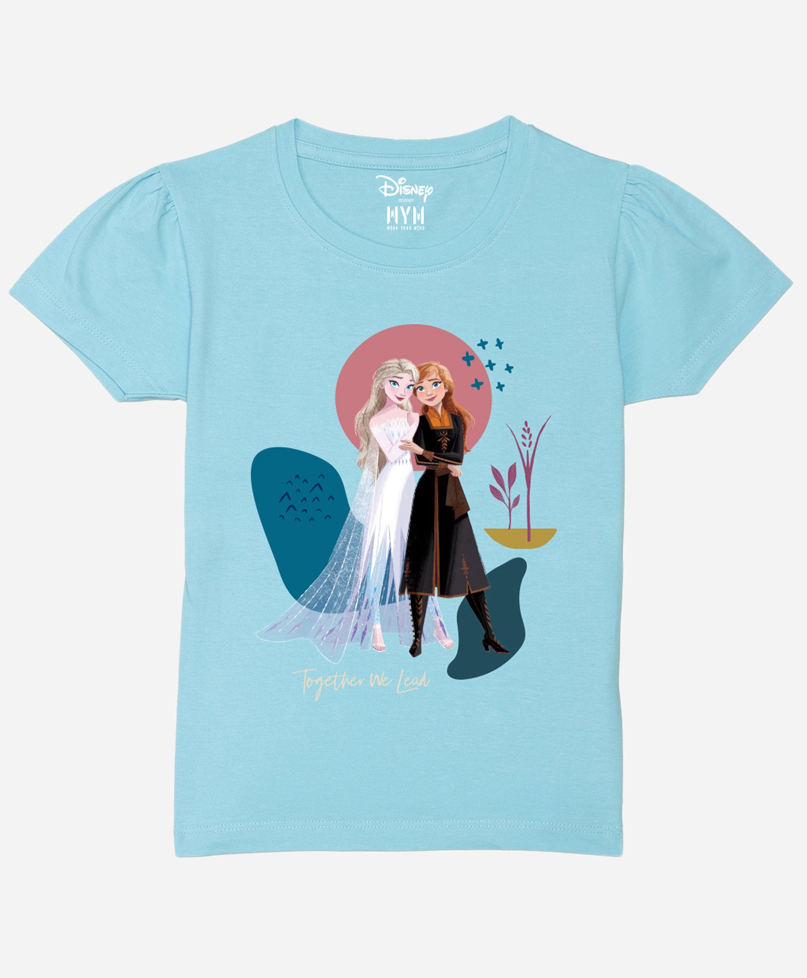 Wear Your Mind Cotton Disney Frozen Featuring Half Sleeves Anna & Elsa Printed Tee - Sky Blue-picture-4