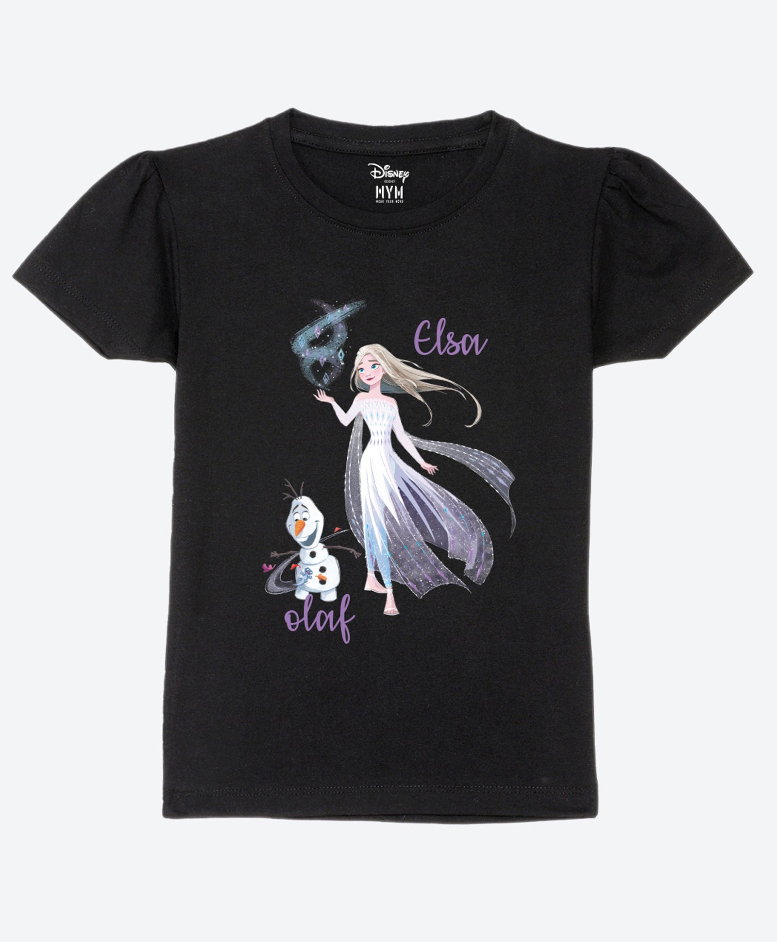 Wear Your Mind Cotton Disney Frozen Featuring Half Sleeves Olaf & Elsa Printed Tee - Black-picture-26
