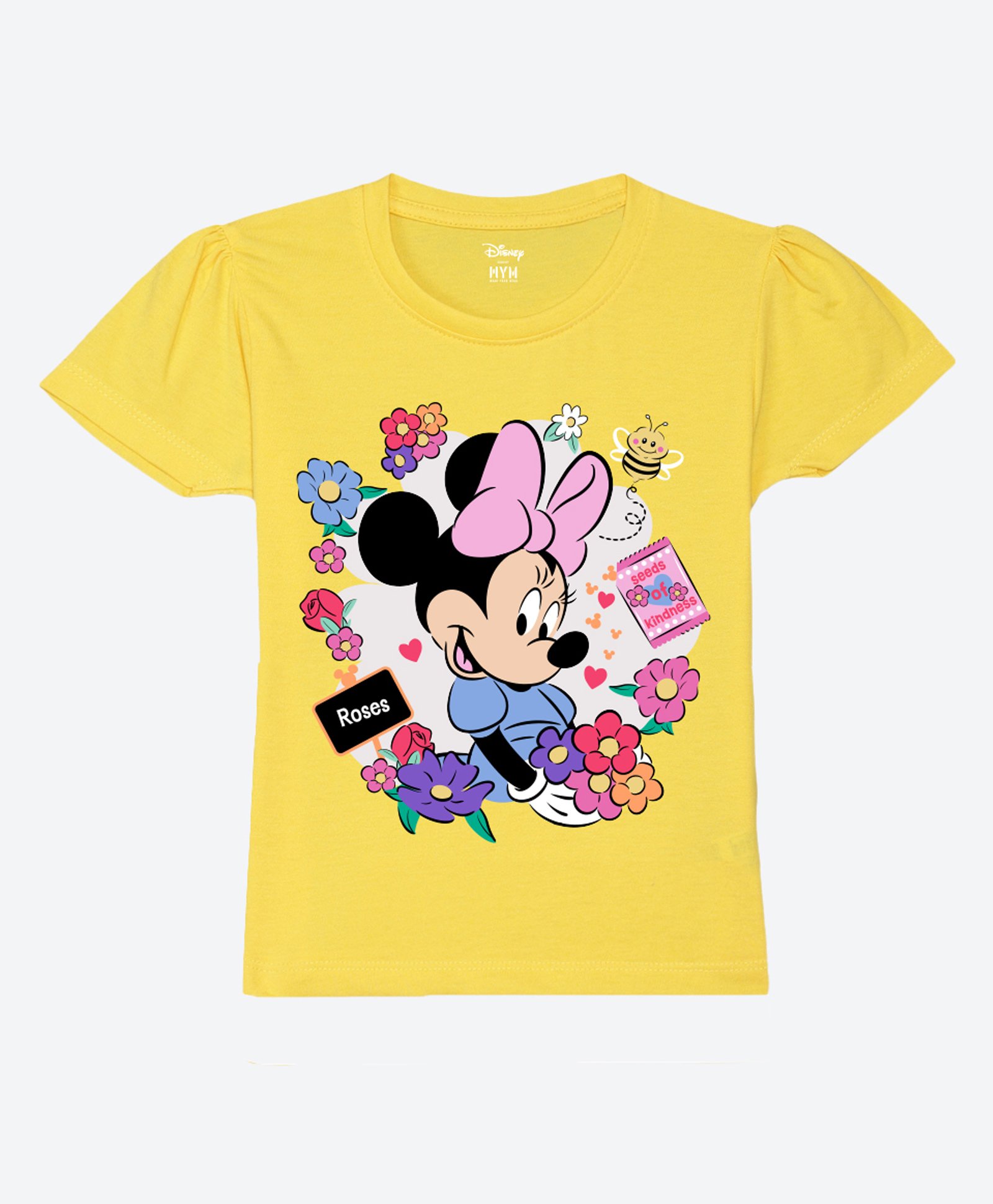Wear Your Mind Cotton Mickey & Friends Featuring Half Sleeves Minnie Mouse Printed Tee - Yellow-picture-2