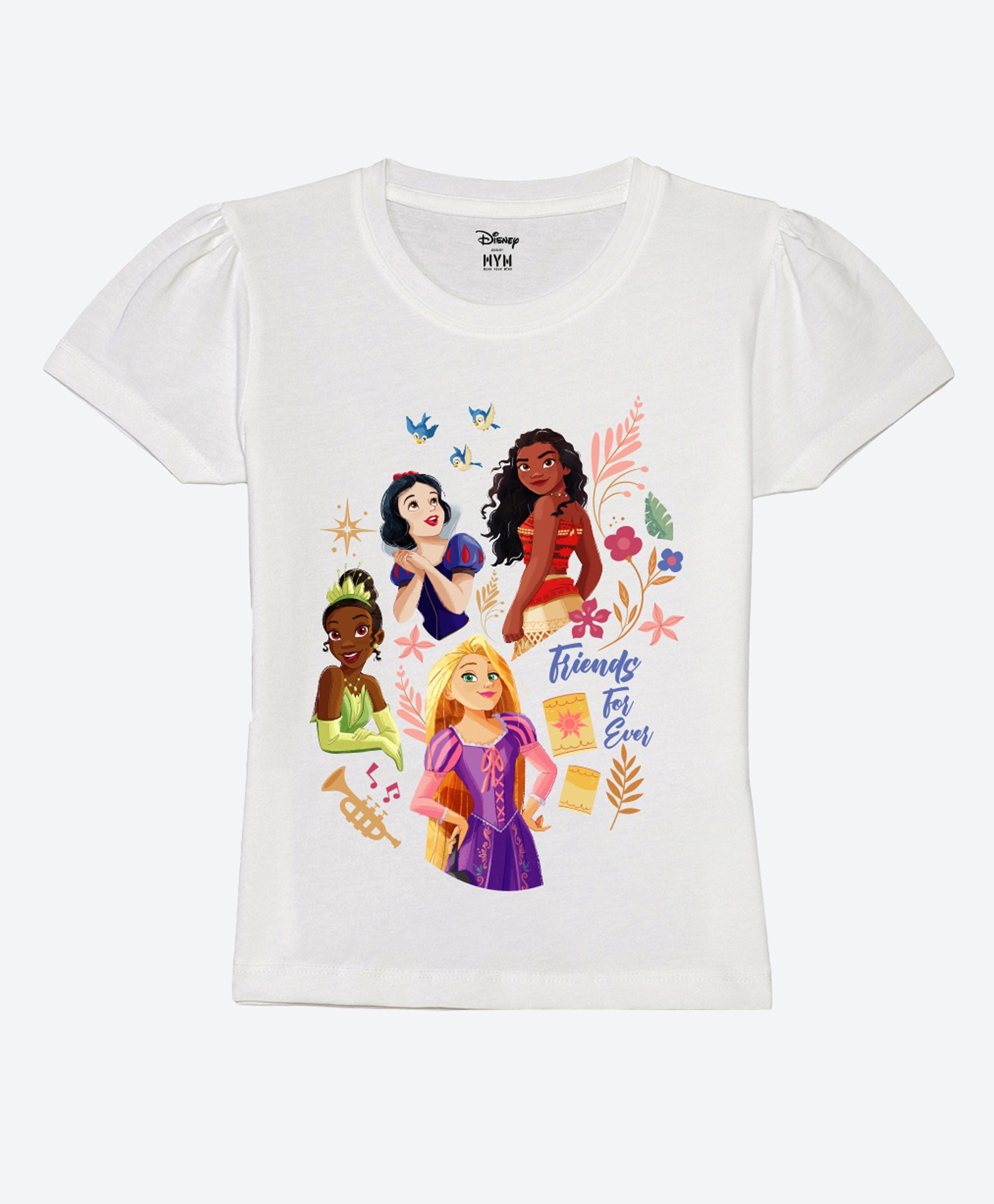 Wear Your Mind Disney Princesses Featuring Half Sleeves Characters Printed Tee - White-picture-36