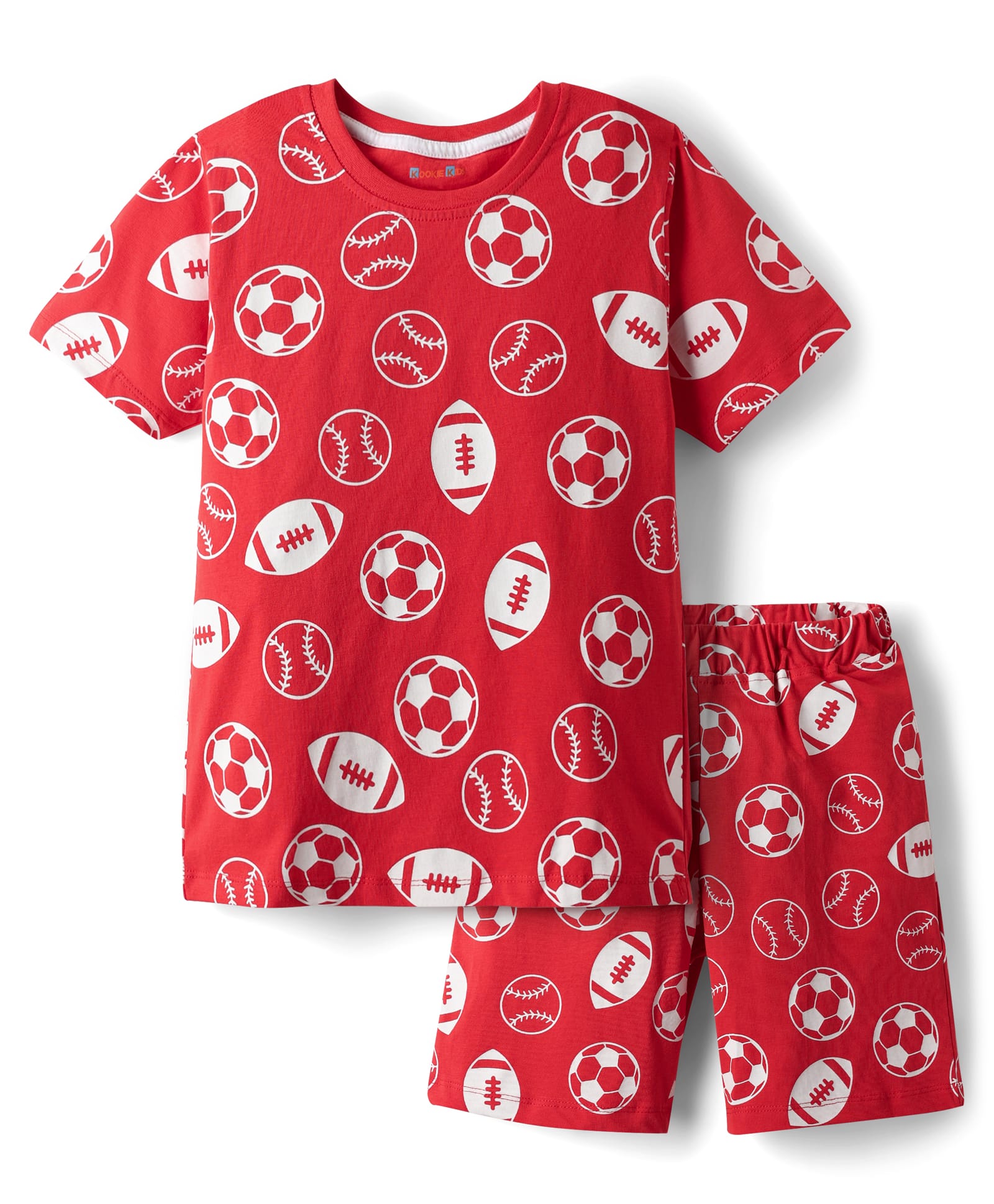 kookie kids india Kookie Kids Single Jersey Knit Half Sleeves Shorts Co-Ord Night Suit With Sport Theme Print - Red-picture-18