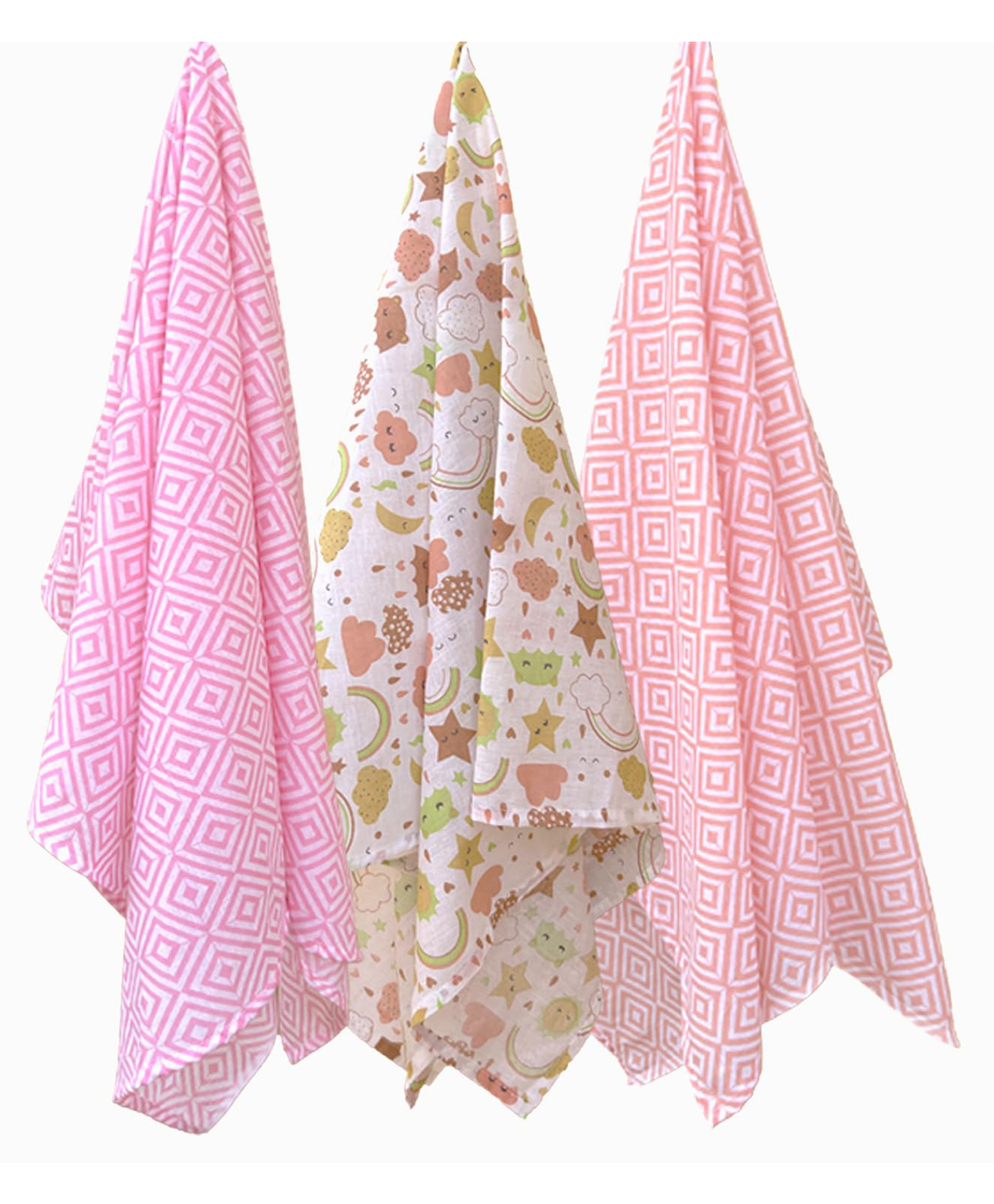 Trance Home Linen Super Soft Cotton Malmal Swaddle Cloth Pack of 3 - Stars & Clouds-image-43