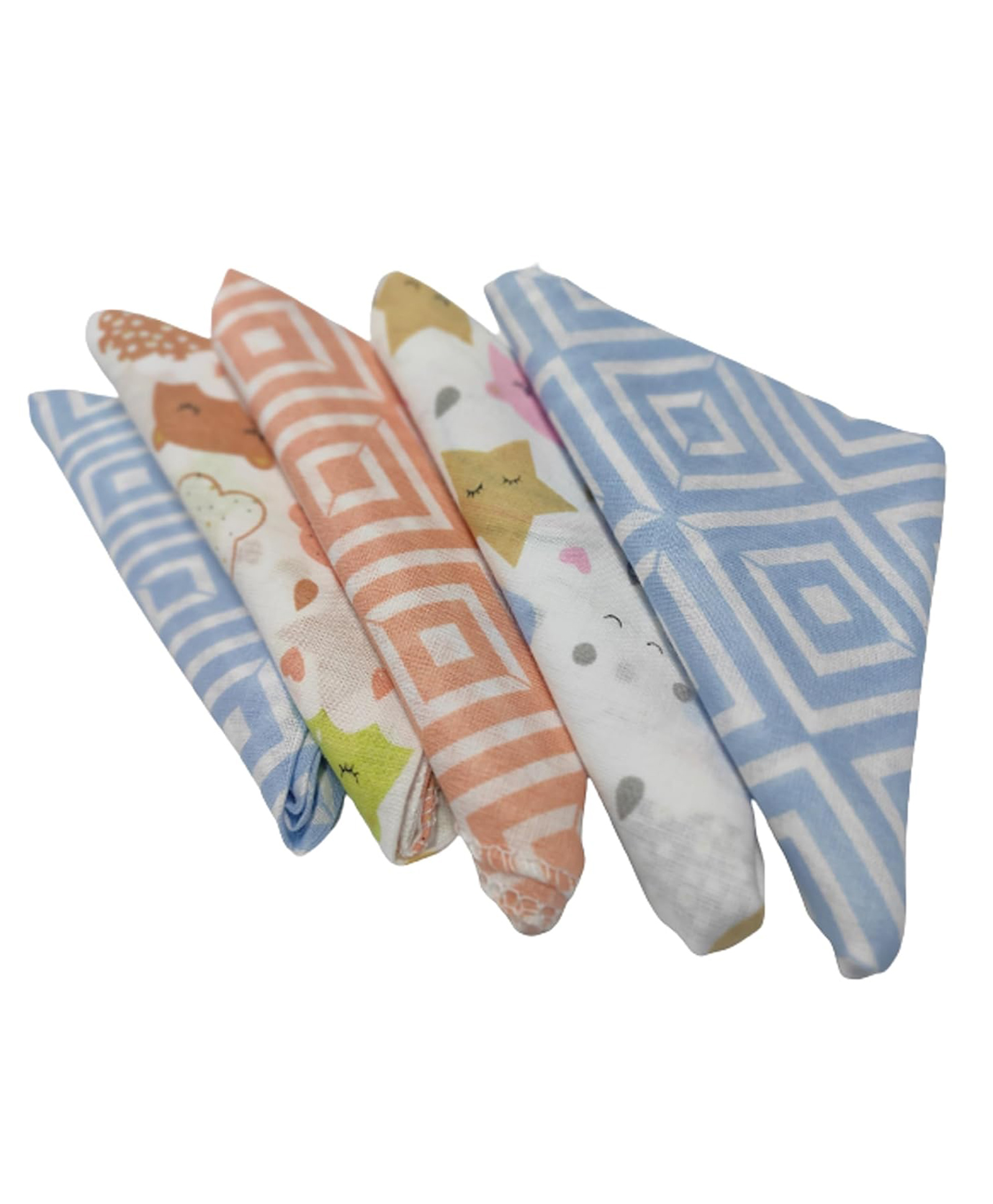 Trance Home Linen Super Soft Cotton Thin Malmal Face Towels Stars & Clouds - Pack of 5 pcs)-picture-12